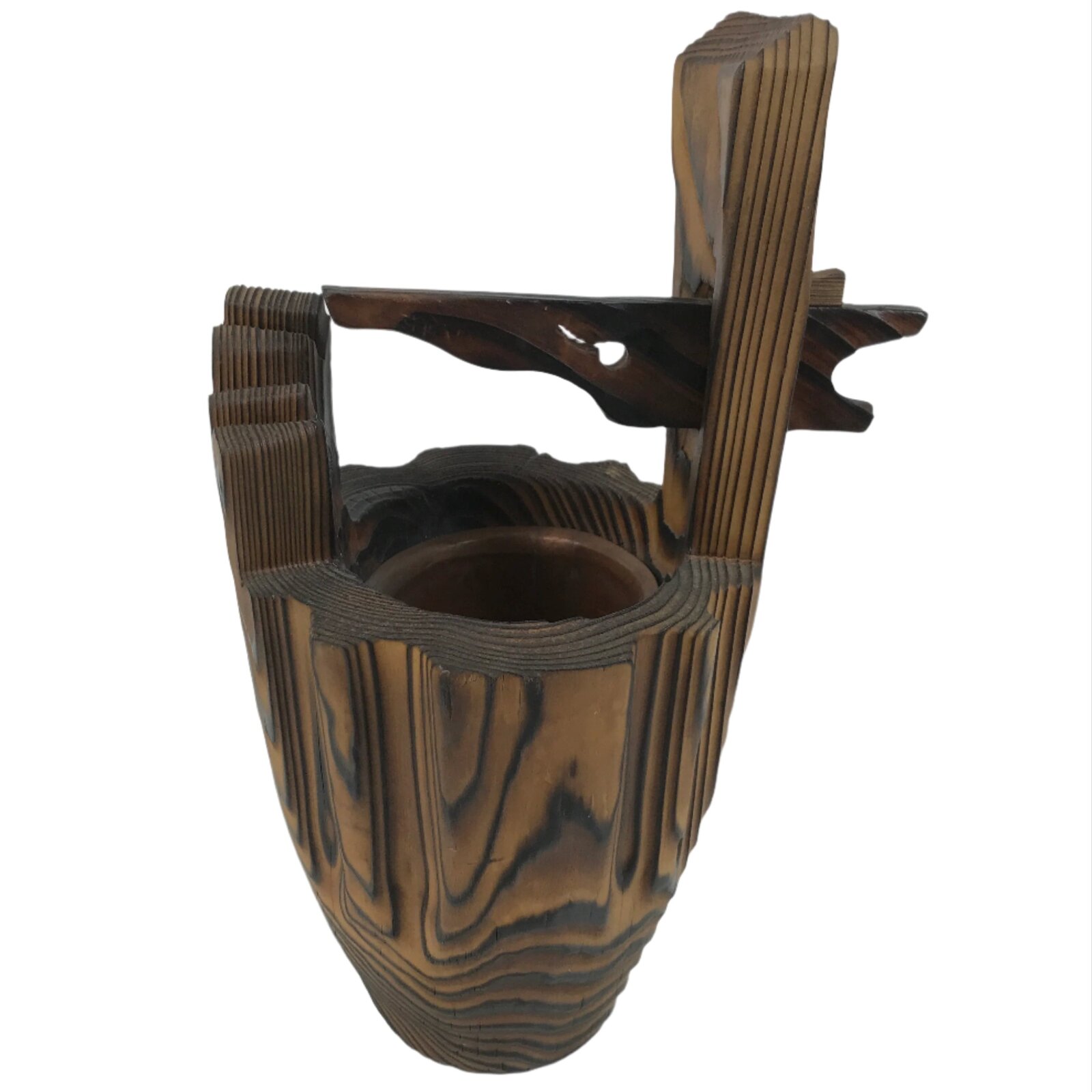 Japanese Carved Wooden Flower Vase Vtg Unique Kabin Ikebana Arrangement FK166