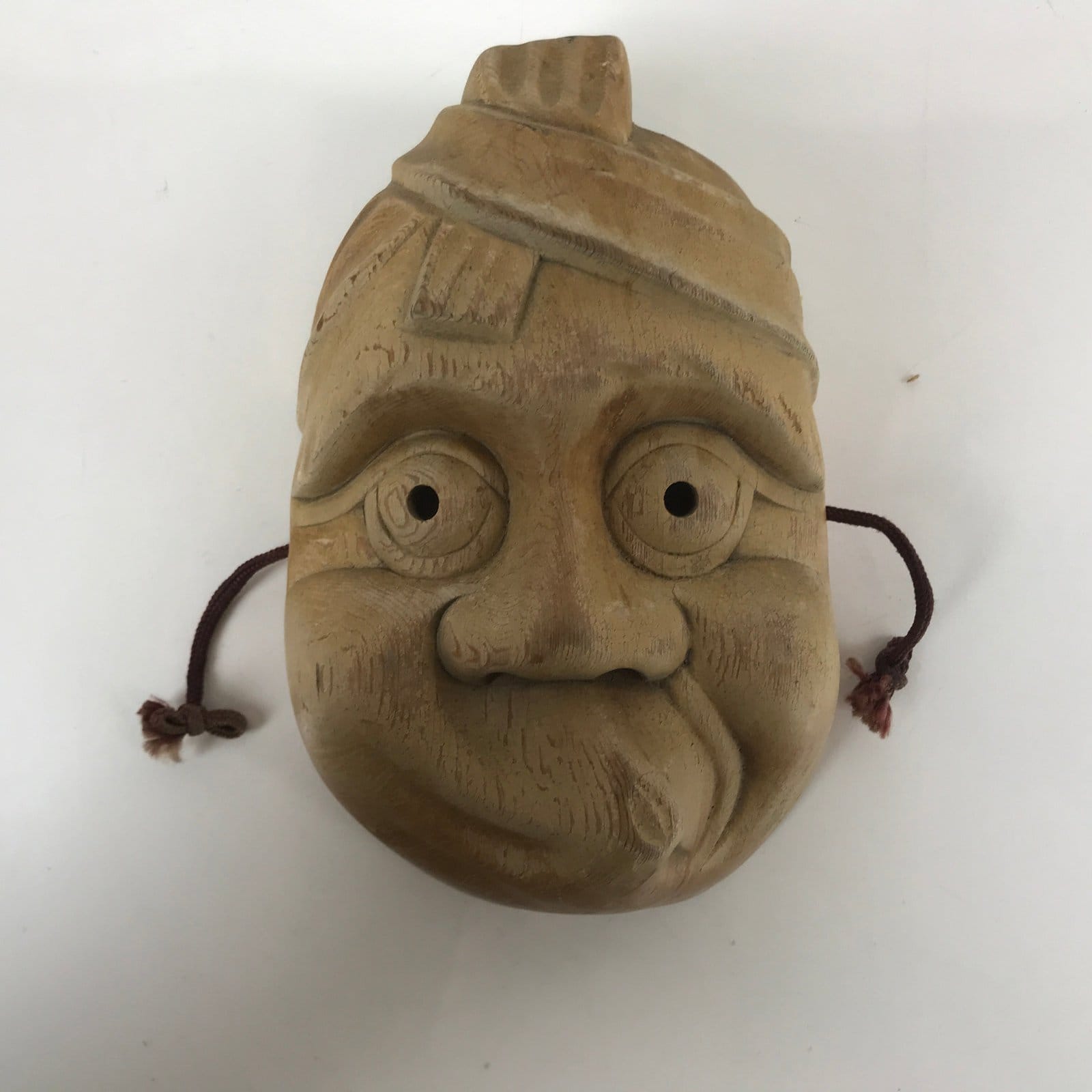 Japanese Carved Wooden Noh Mask Hyottoko Vtg Comical Nohmen Kagura Dance OM41