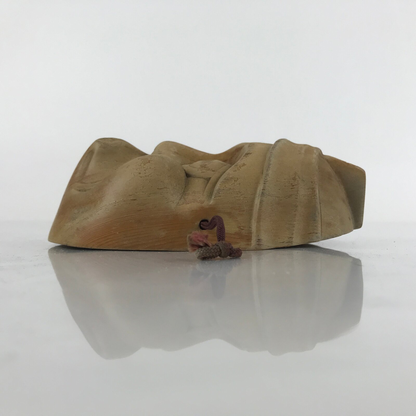 Japanese Carved Wooden Noh Mask Hyottoko Vtg Comical Nohmen Kagura Dance OM41