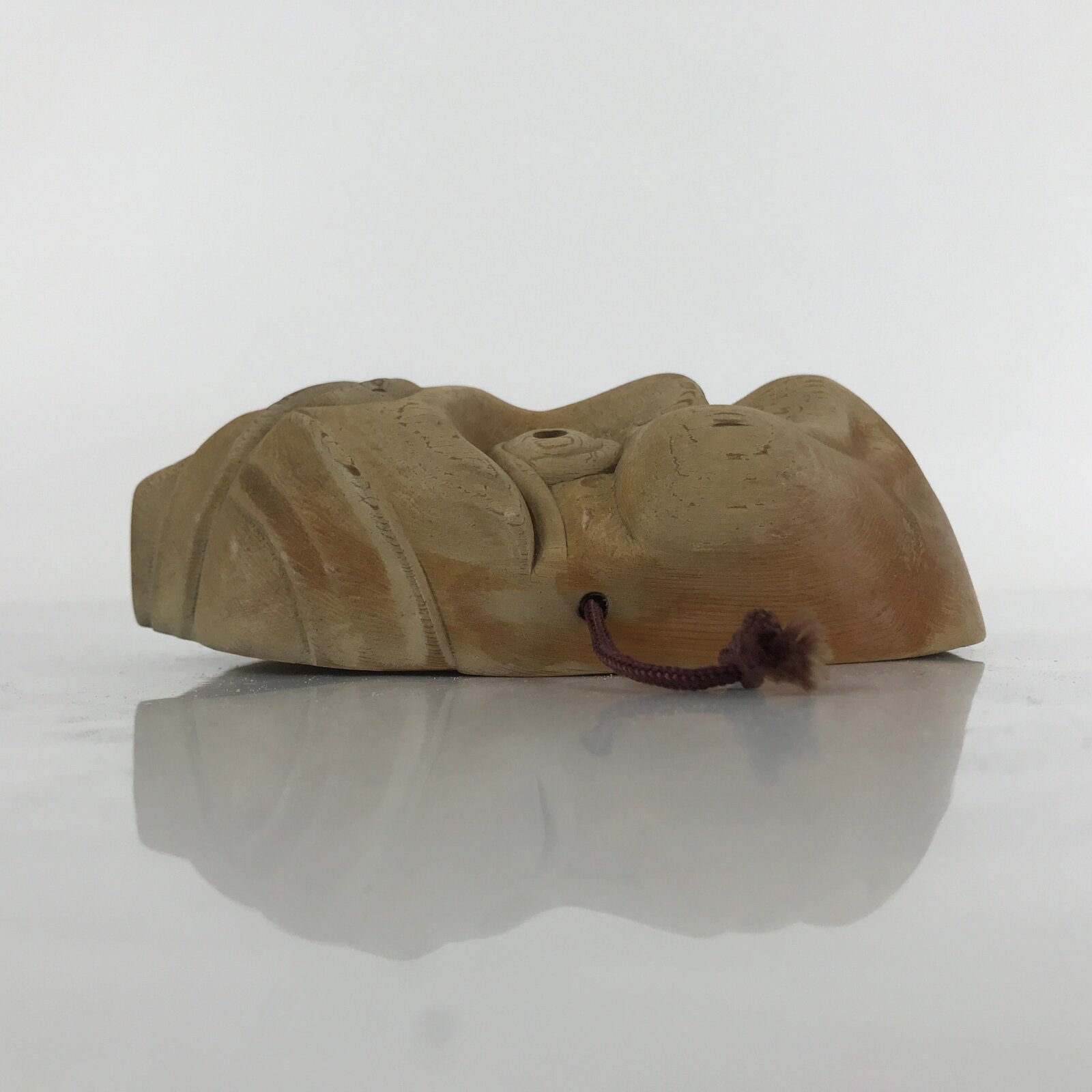 Japanese Carved Wooden Noh Mask Hyottoko Vtg Comical Nohmen Kagura Dance OM41