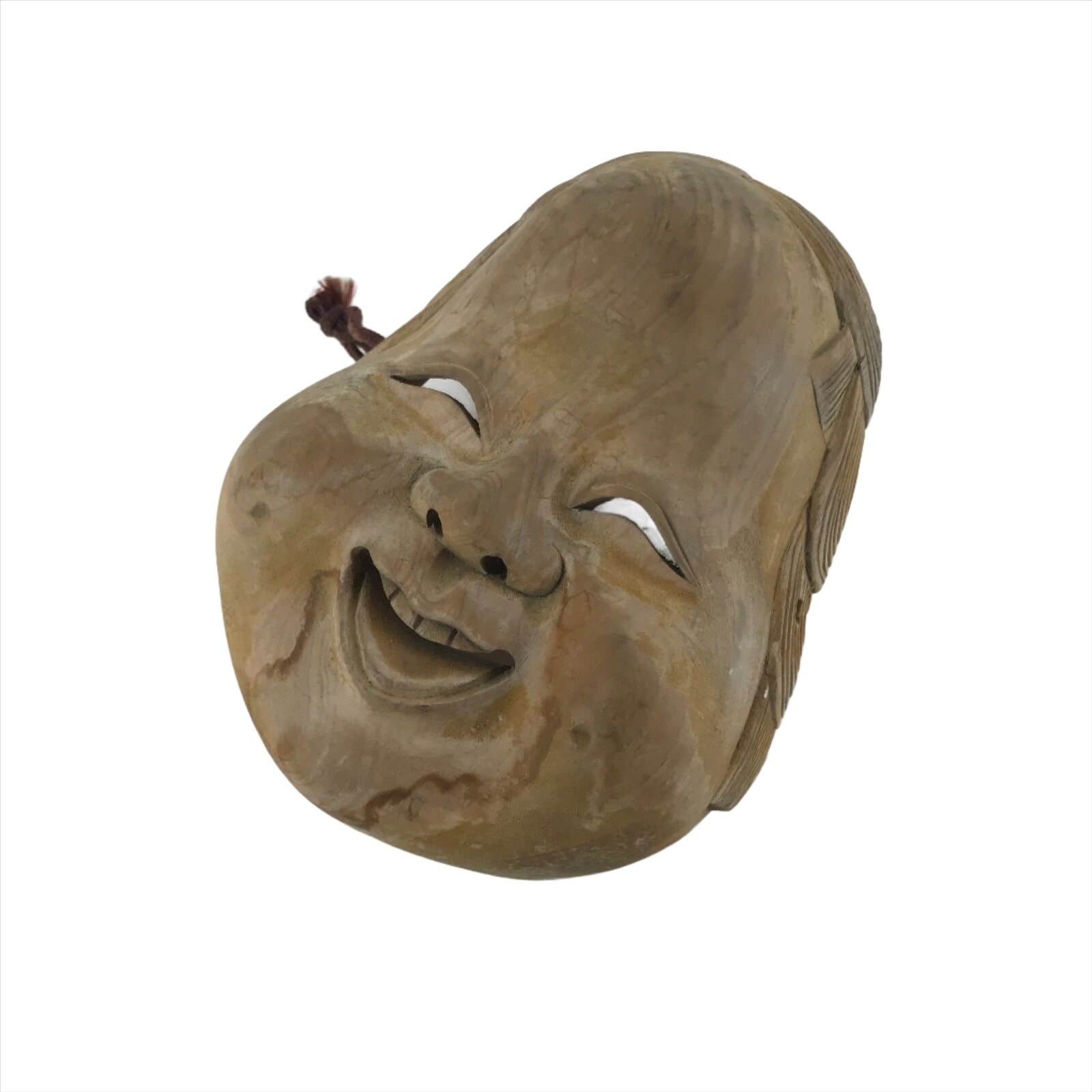 Japanese Carved Wooden Noh Mask Okame Vtg Otafuku Smiling Woman Nohmen OM40