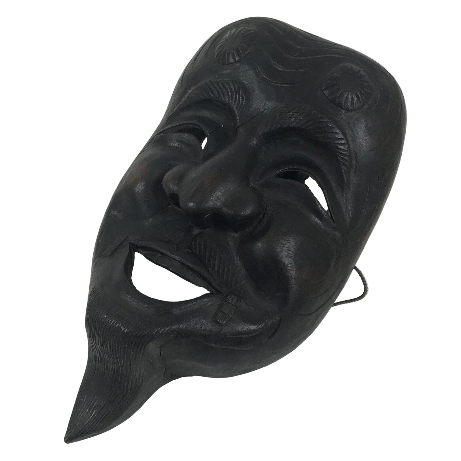 Japanese Carved Wooden Noh Mask Okina Vtg Old Man Nohmen Kagura Dance Brown OM94