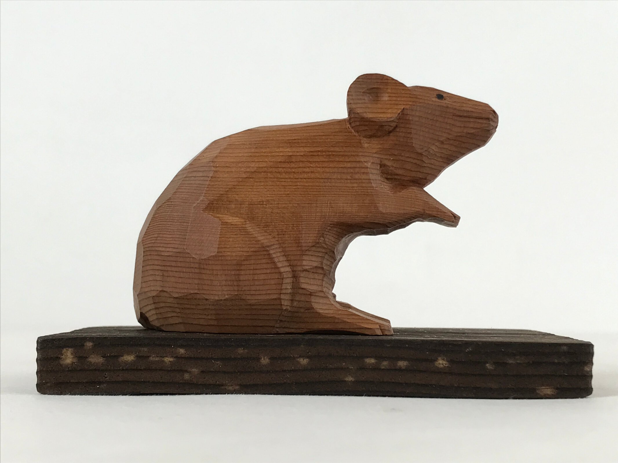 Japanese Carved Wooden Rat Figurine Vtg Zodiac Traditional Craft Brown BD969