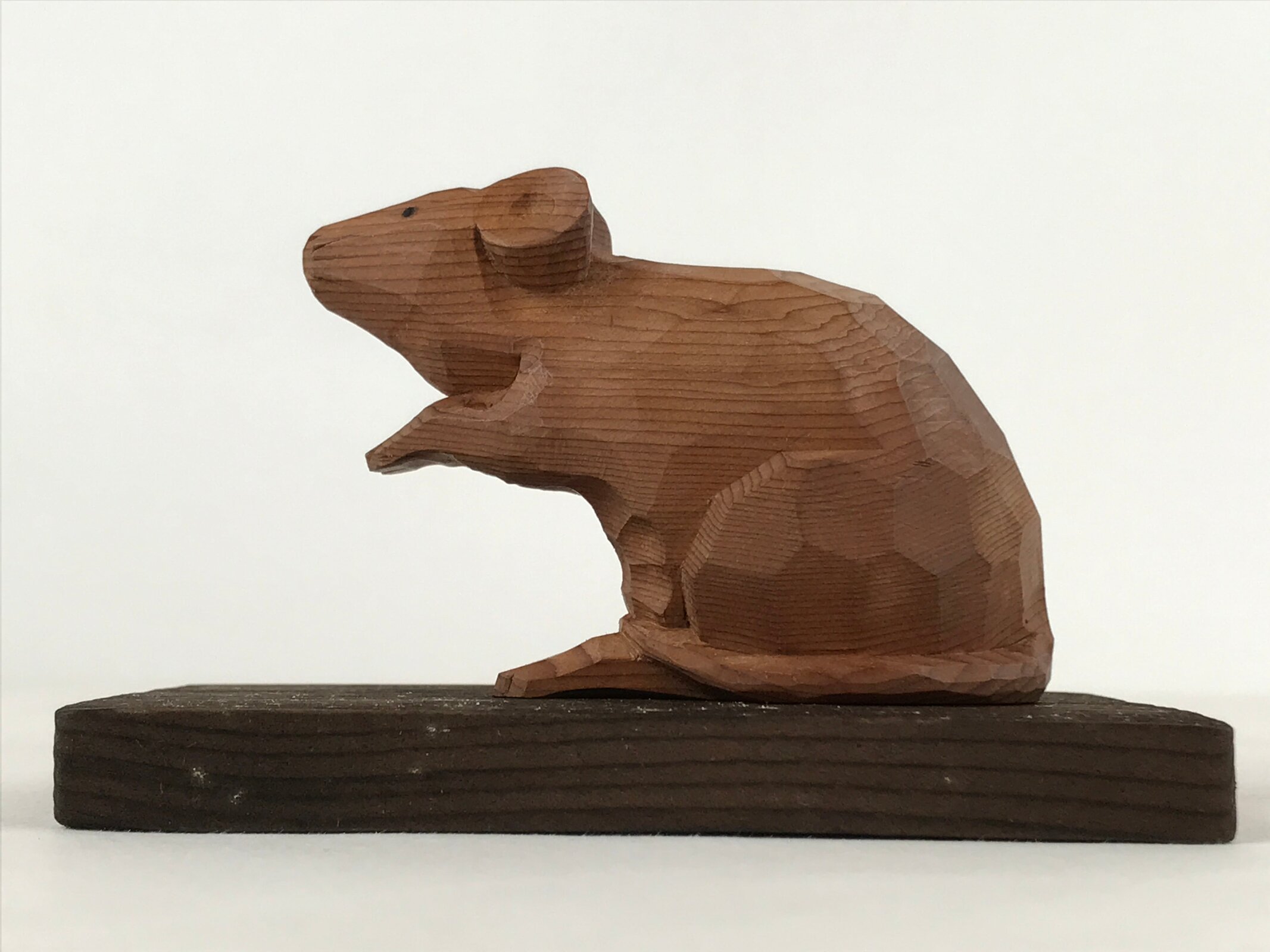 Japanese Carved Wooden Rat Figurine Vtg Zodiac Traditional Craft Brown BD969