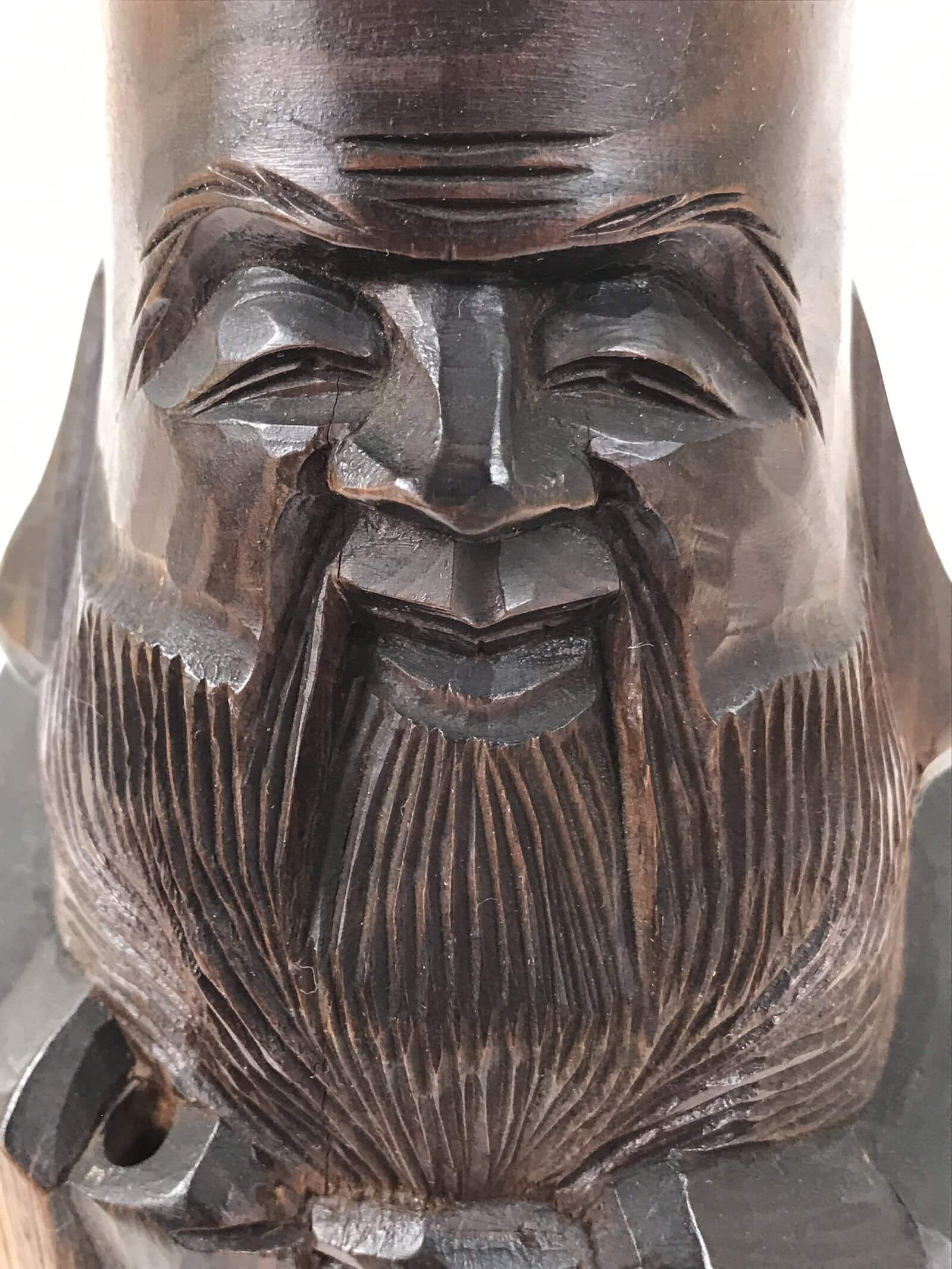 Japanese Carved Wooden Statue Vtg Fukurokuju 7 Lucky Gods Longevity Wealth ST92