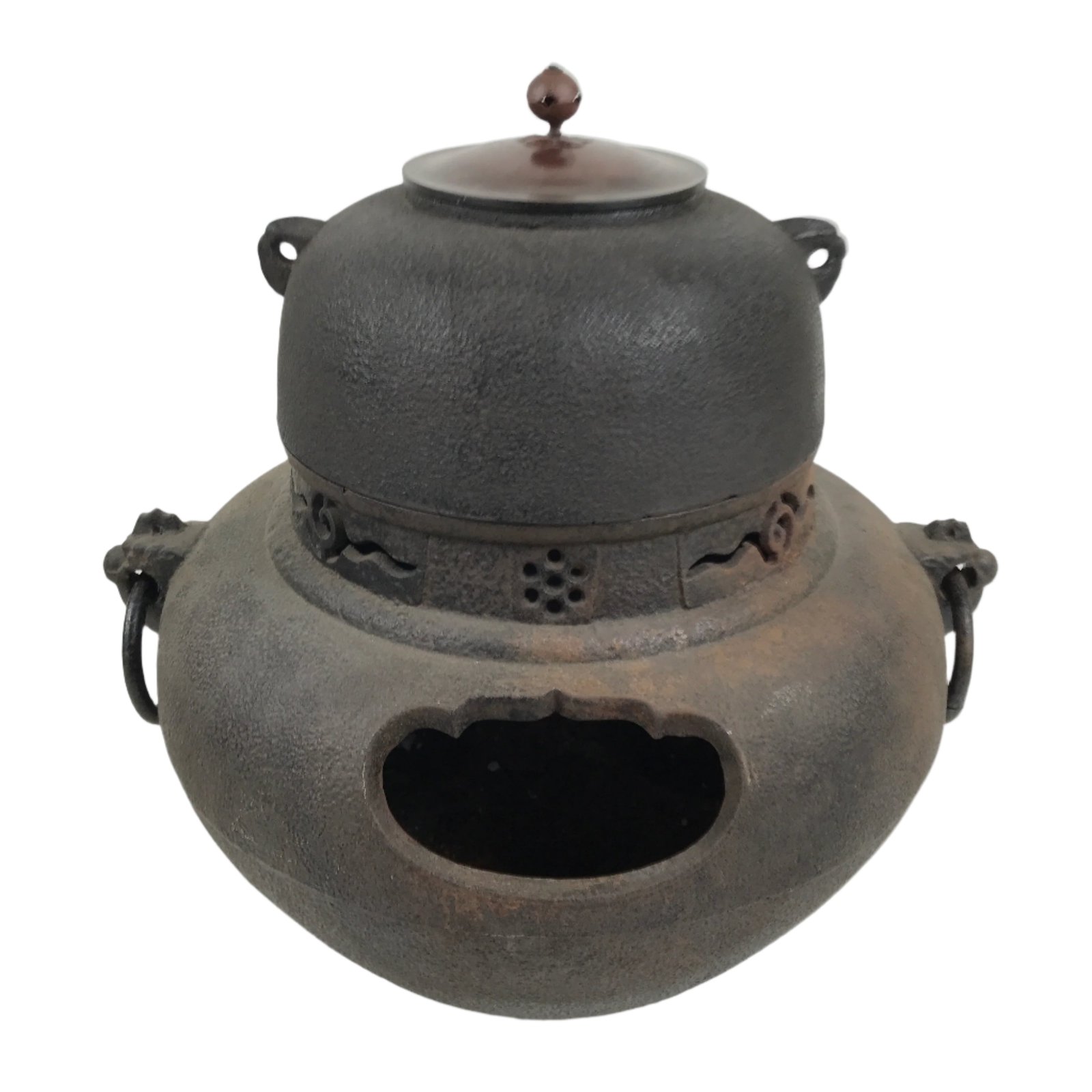 Japanese Cast Iron Kettle Chagama Water Pot Vtg Tetsu Brazier Tea Ceremony C34