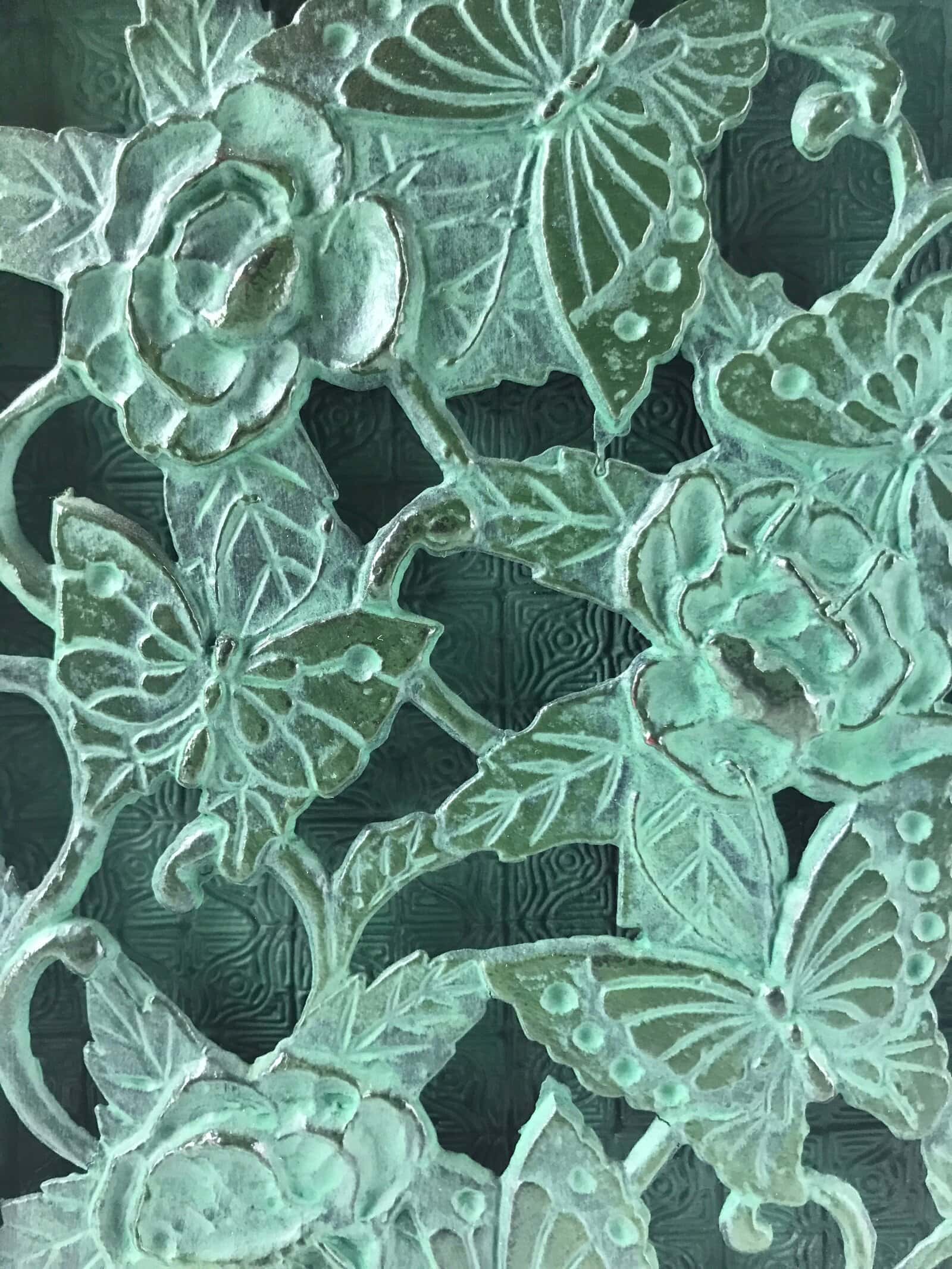 Japanese Cast Iron Vase Kabin Vtg Ikebana Flower Arrangement Green Floral PX722