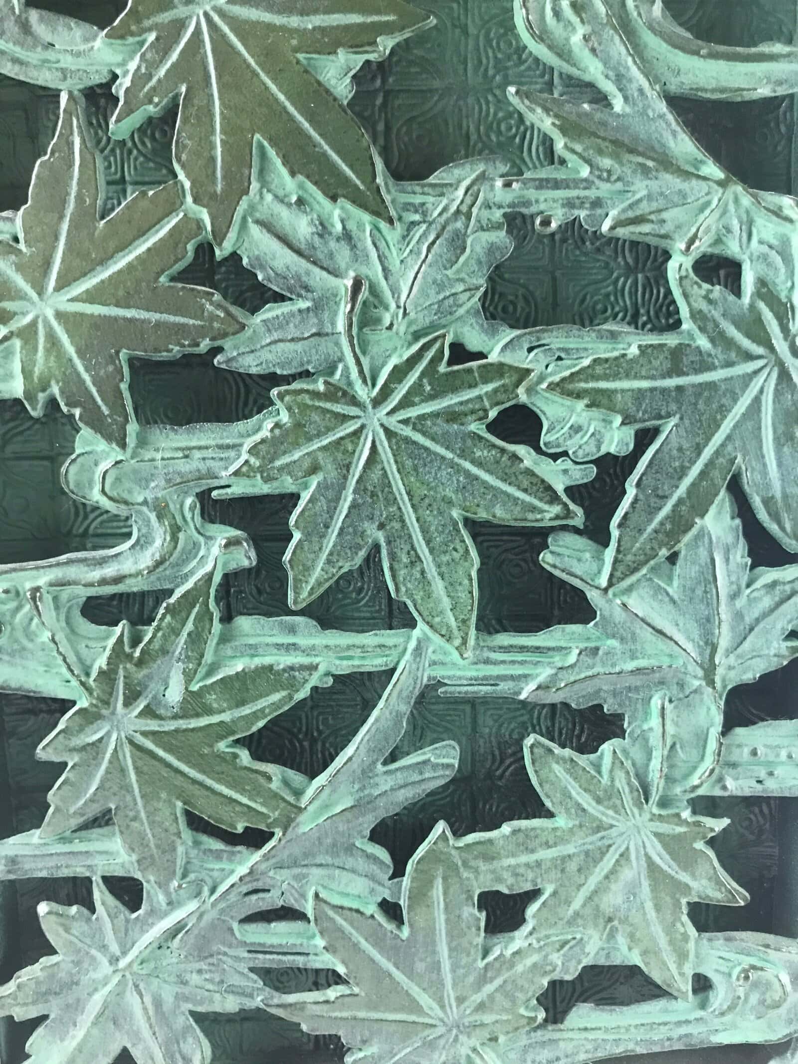 Japanese Cast Iron Vase Kabin Vtg Ikebana Flower Arrangement Green Floral PX722