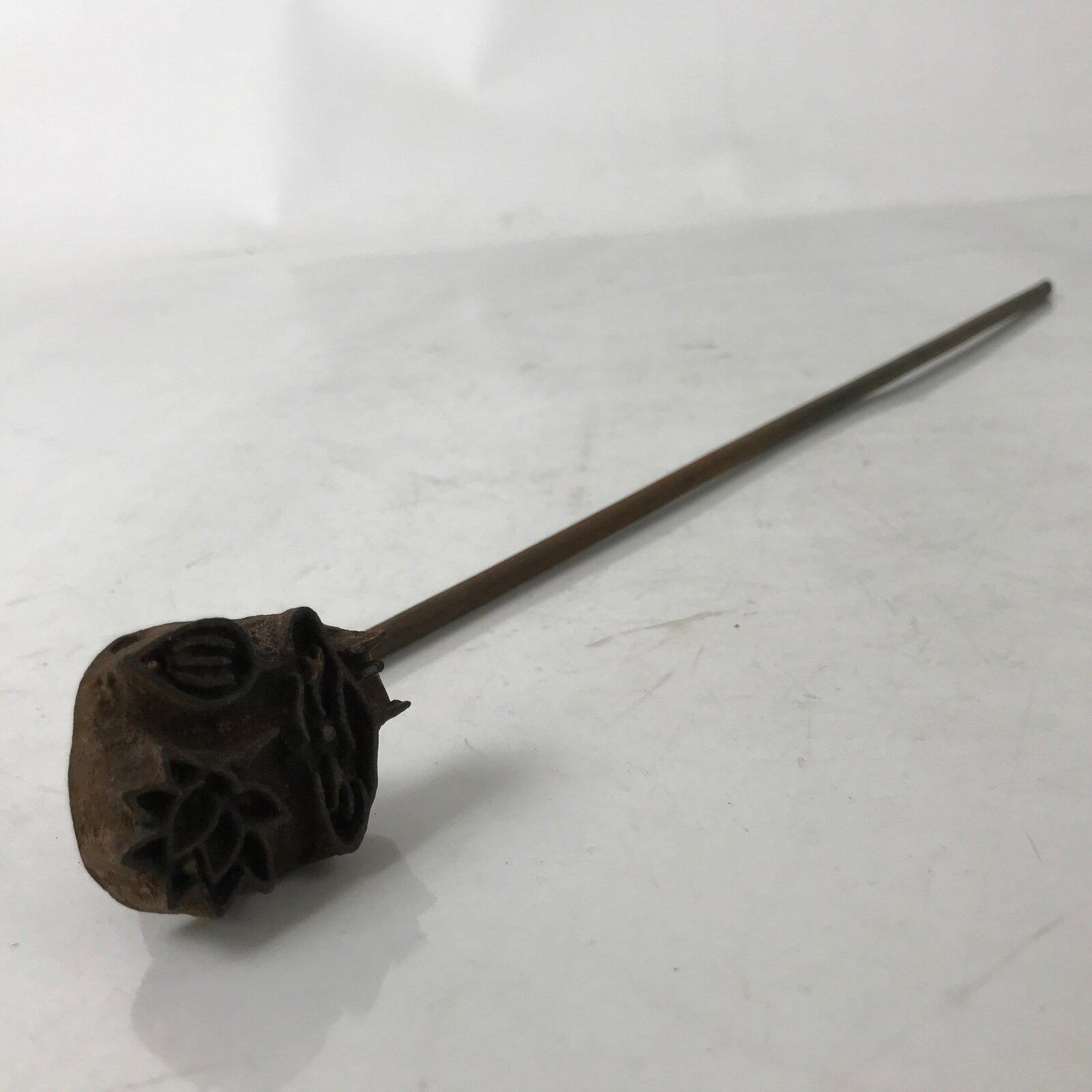 Japanese Cast Iron Yaki-In Branding Stamp Vtg Wood Craft Sweet Lotus Flower T142