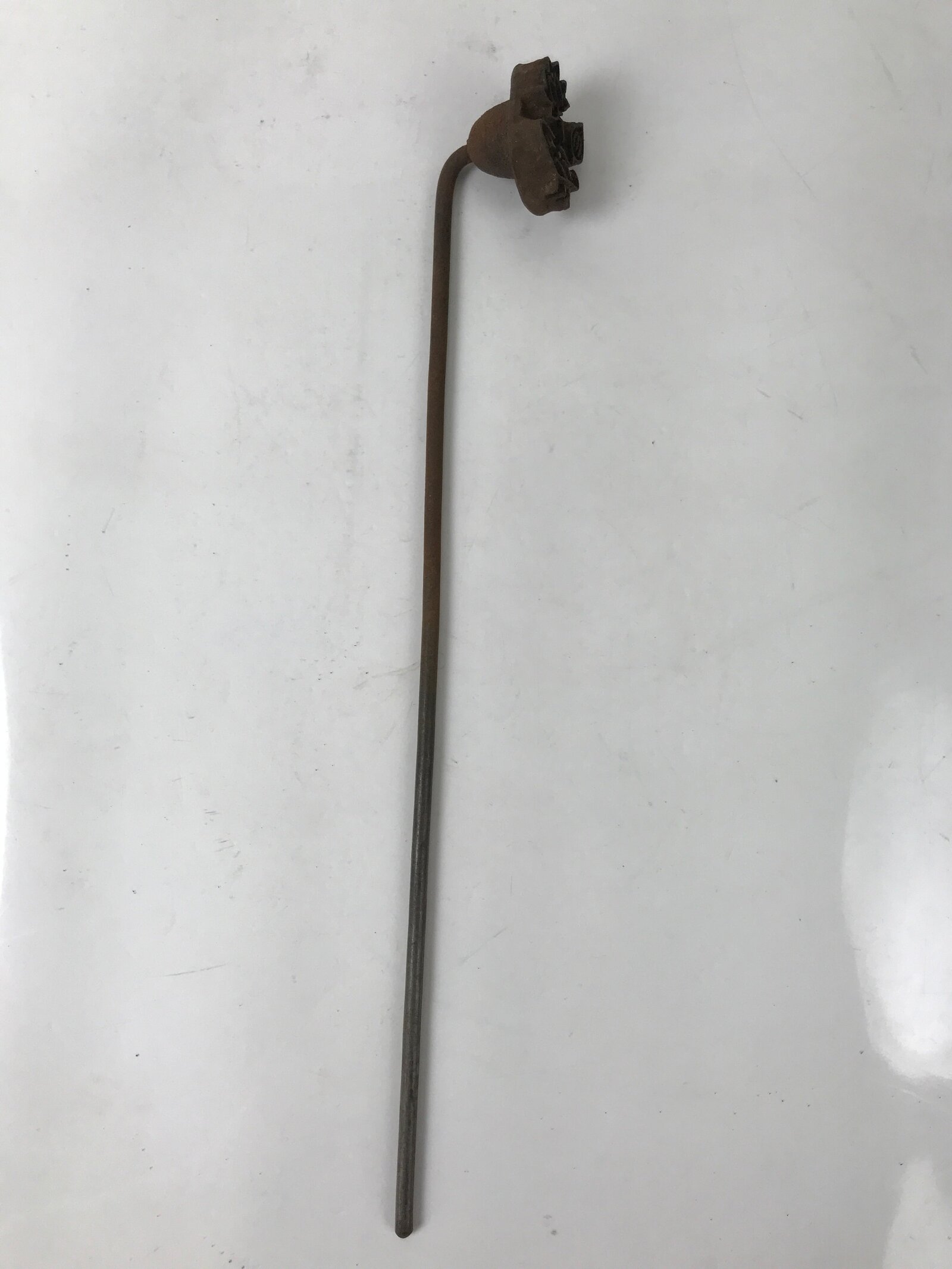 Japanese Cast Iron Yaki-In Branding Stamp Vtg Wood Craft Sweet Lotus Flower T142