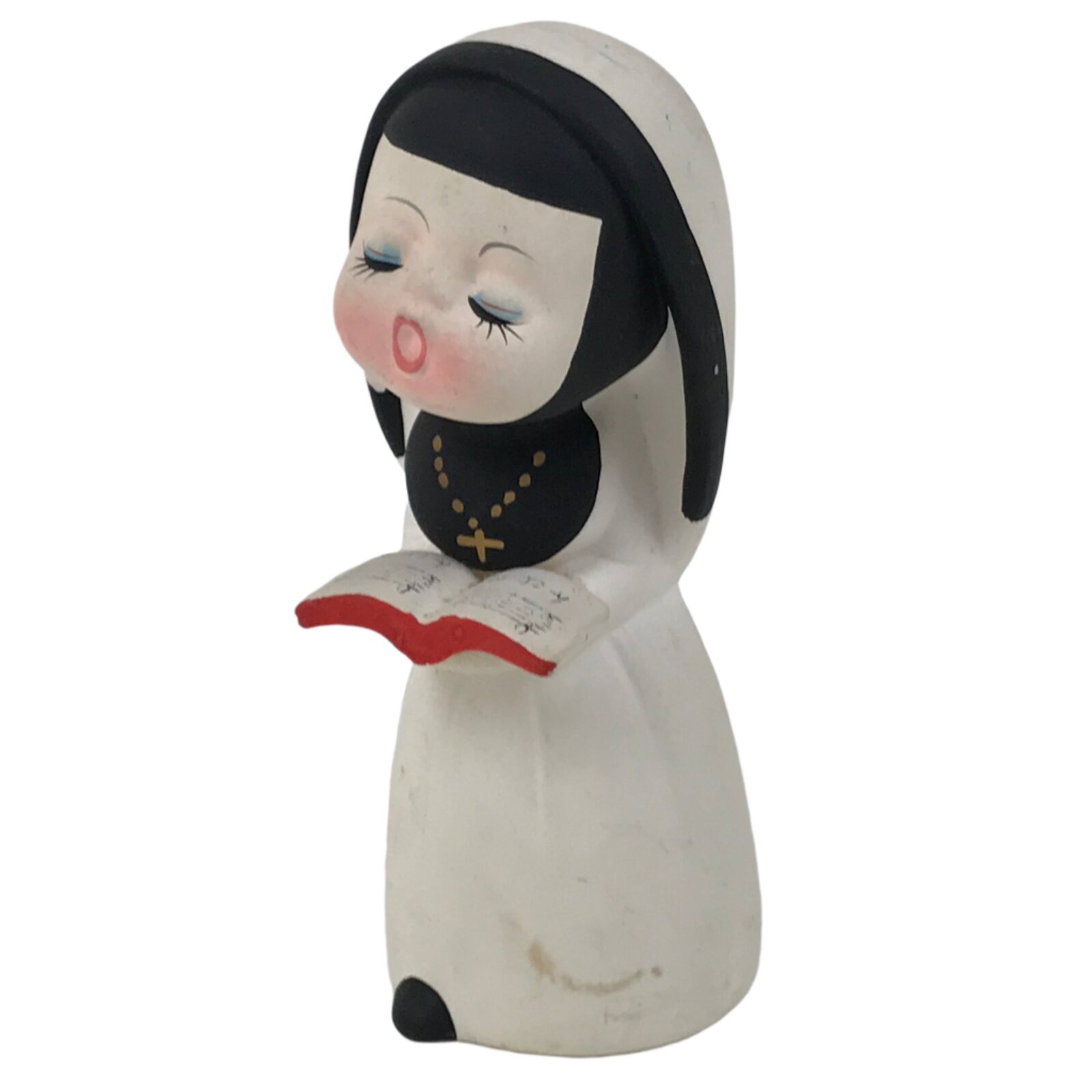 Japanese Catholic Singing Nun Clay Figurine Vtg Ceramic Sister White Black ST64