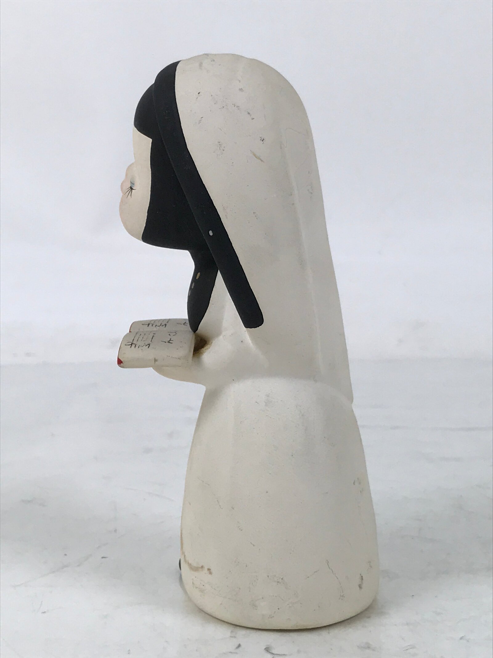 Japanese Catholic Singing Nun Clay Figurine Vtg Ceramic Sister White Black ST64