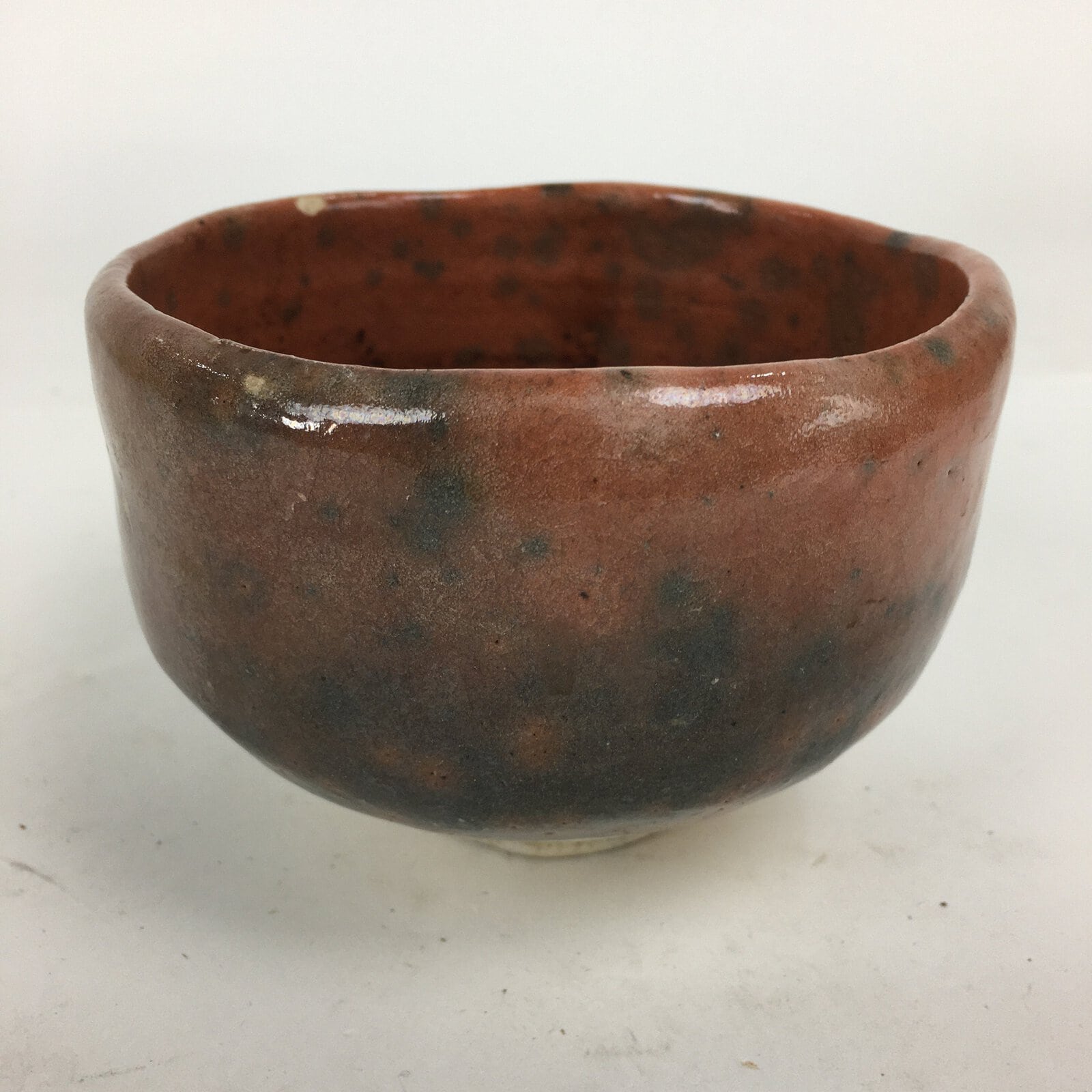 Japanese Ceramic Akaraku ware Tea Ceremony Bowl Vtg Red Matcha Chawan GTB776