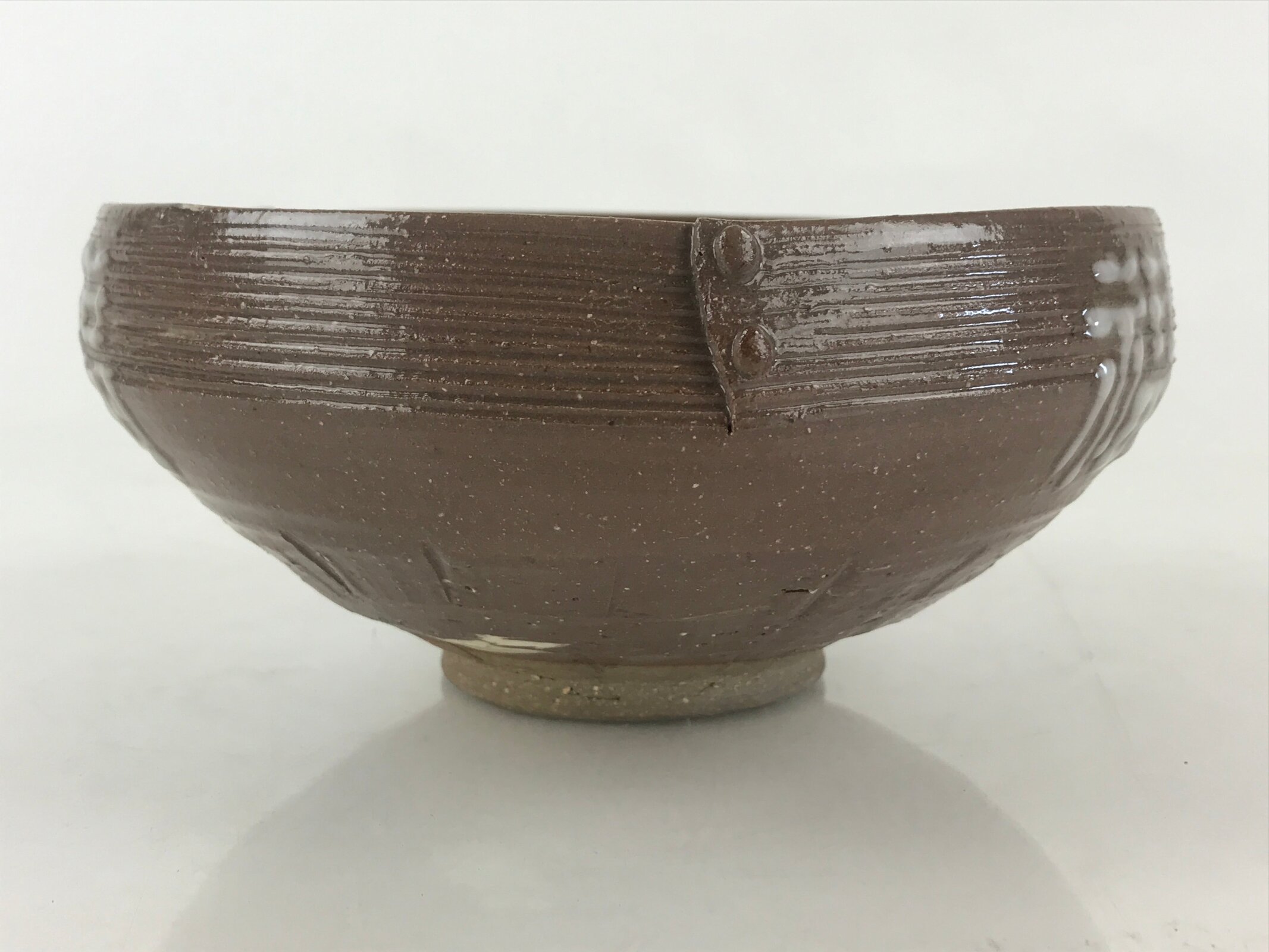 Japanese Ceramic Bowl Kashiki Kashibachi Vtg Pottery Kanji Happiness Joy Brown PX678