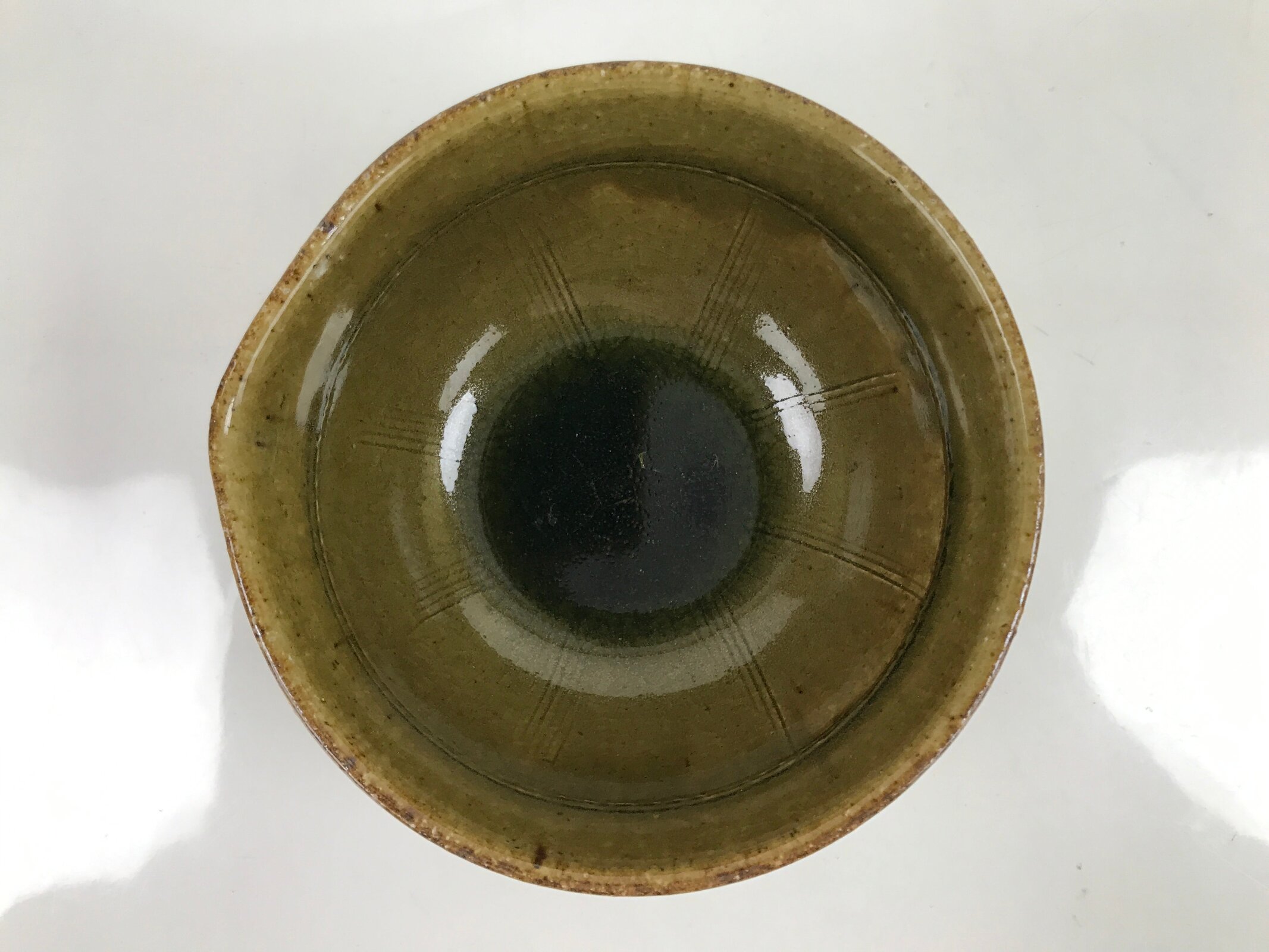 Japanese Ceramic Bowl Kobachi Owan Vtg Katakuchi Nimono Nabe Green Brown Y124
