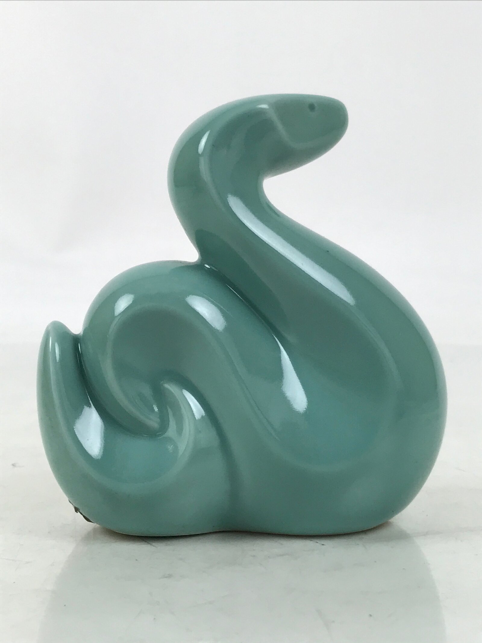 Japanese Ceramic Celadon Snake Figurine Vtg Zodiac Hebi Okimono Statue ST73