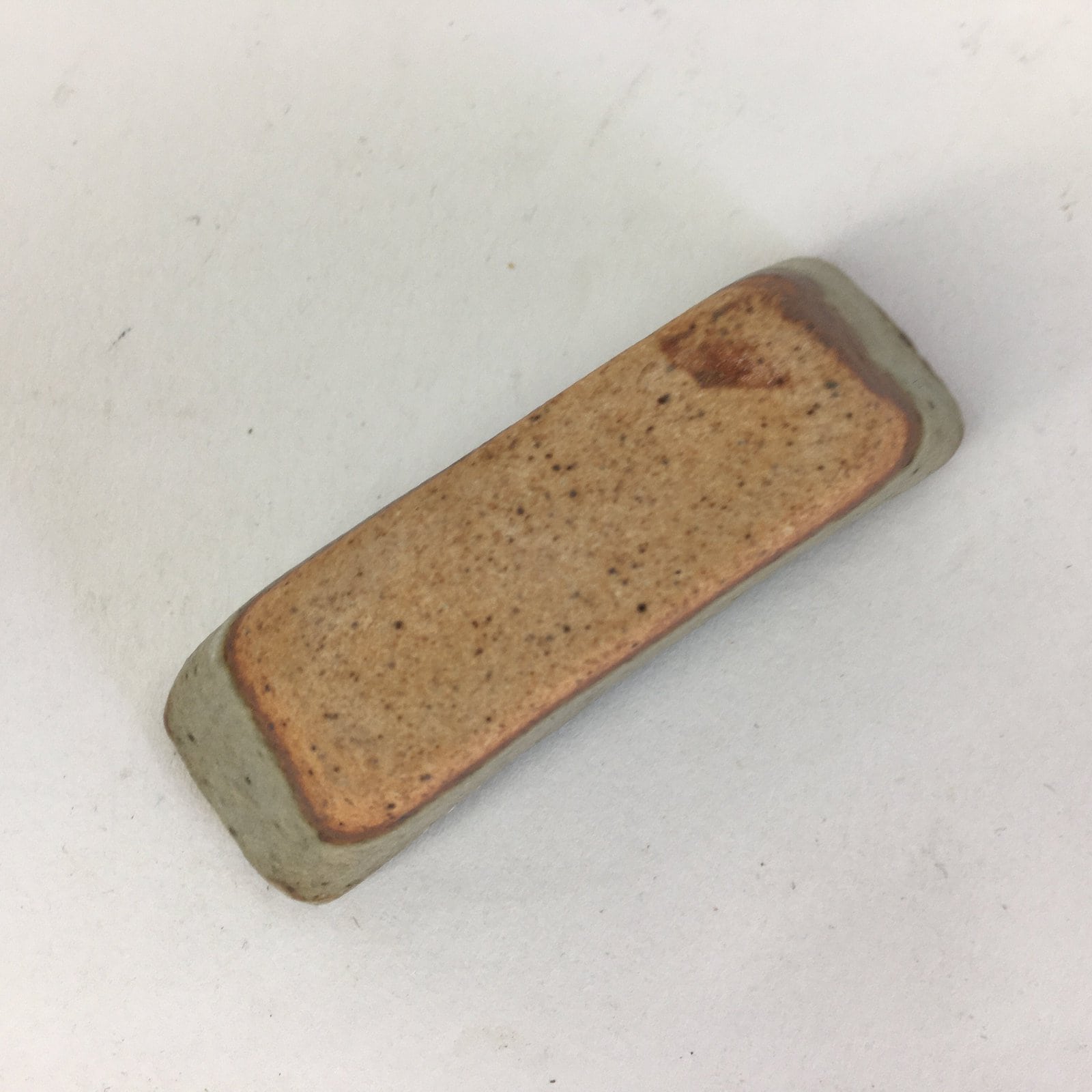 Japanese Ceramic Chopstick Rest Holder Vtg Rectangle White Brown Hashioki CR229