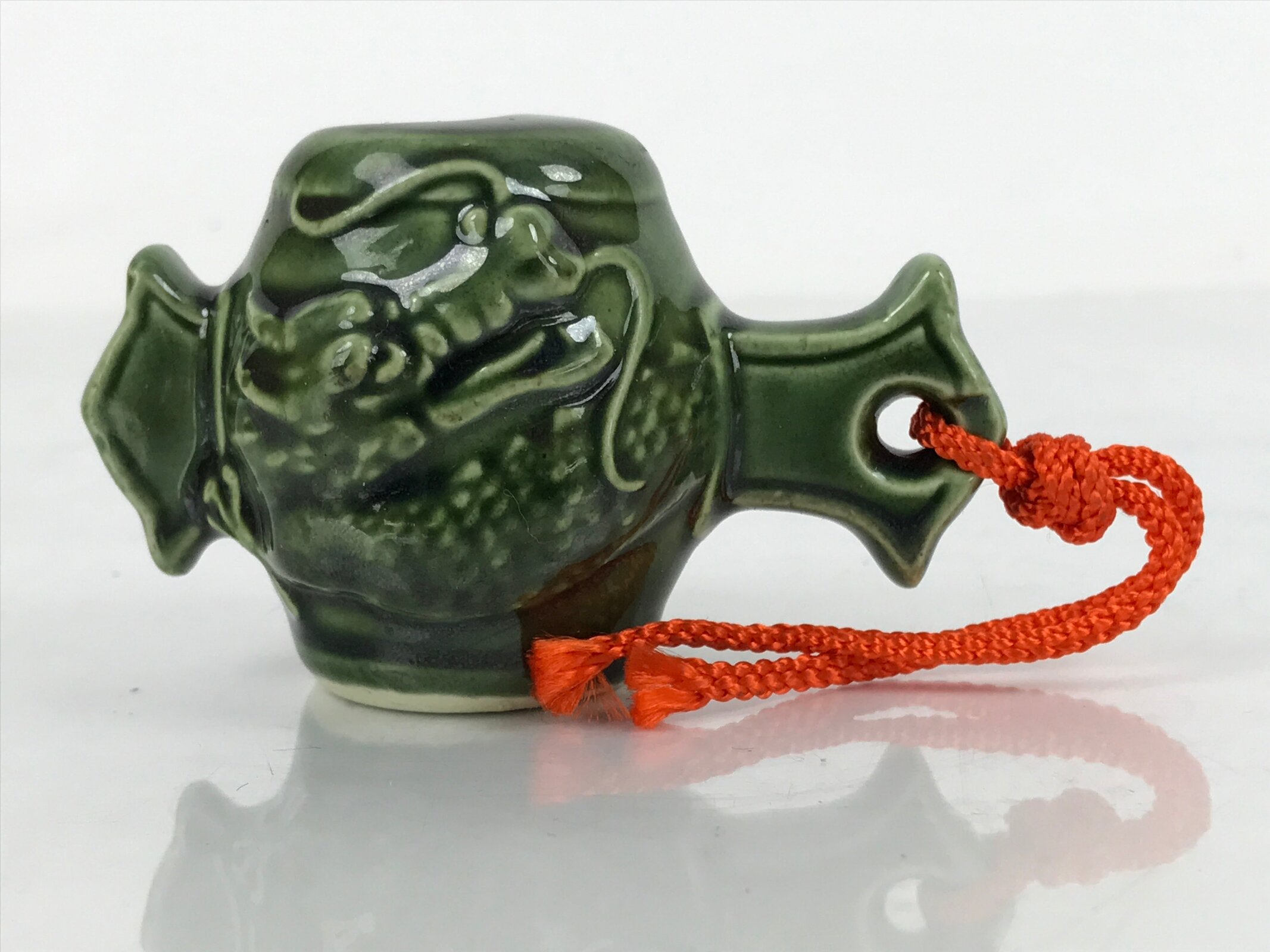 Japanese Ceramic Figurine Vtg Lucky Hammer Dragon Uchide no kozuchi Green DR523