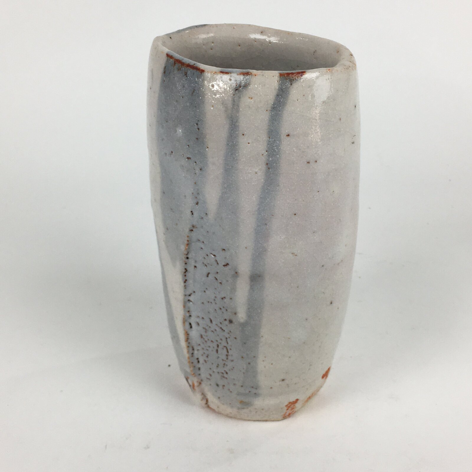 Japanese Ceramic Flower Vase Kabin Mino ware Vtg White Shino Ikebana FV947