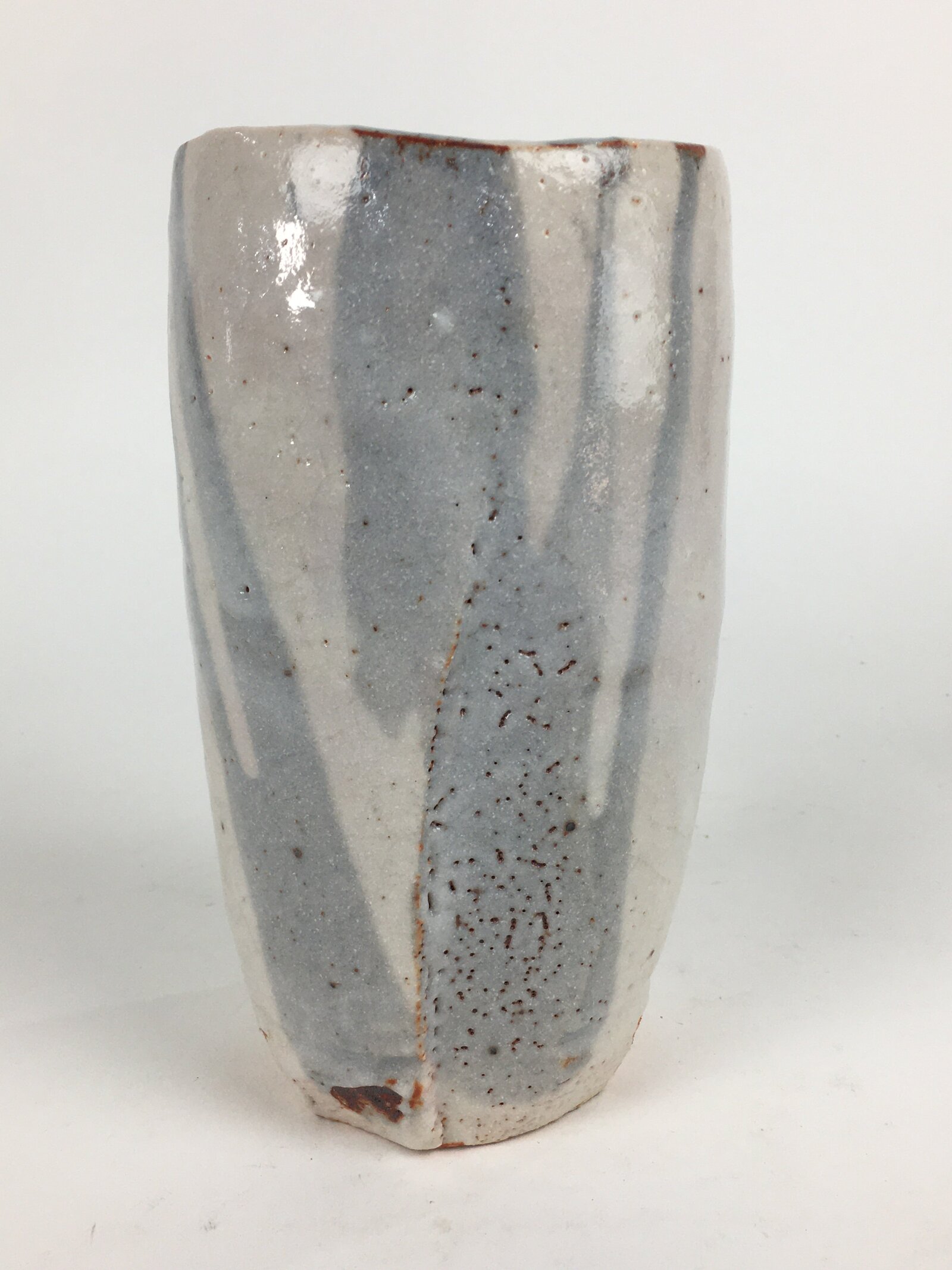 Japanese Ceramic Flower Vase Kabin Mino ware Vtg White Shino Ikebana FV947