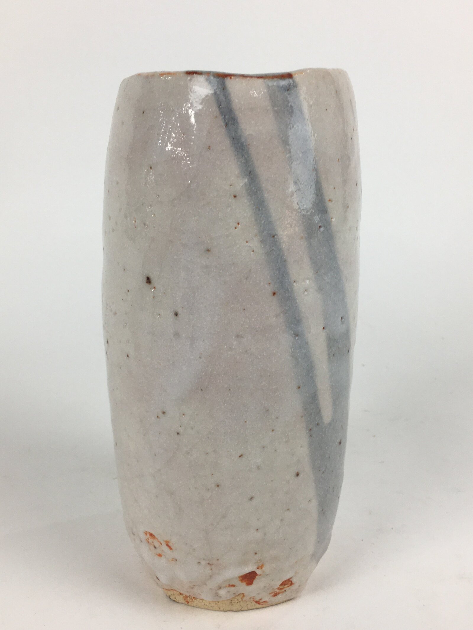 Japanese Ceramic Flower Vase Kabin Mino ware Vtg White Shino Ikebana FV947