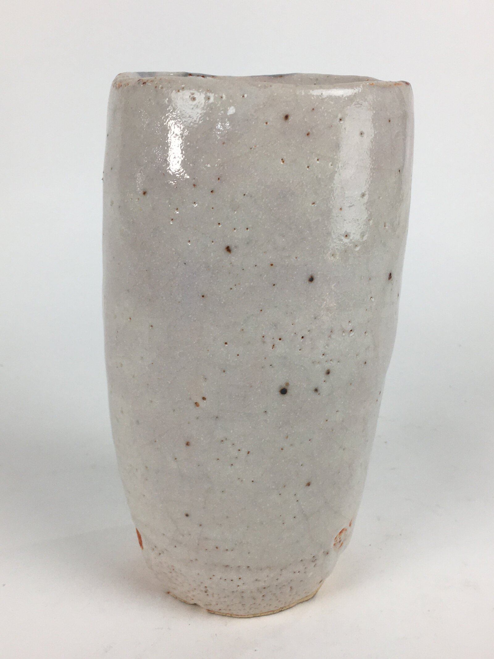 Japanese Ceramic Flower Vase Kabin Mino ware Vtg White Shino Ikebana FV947