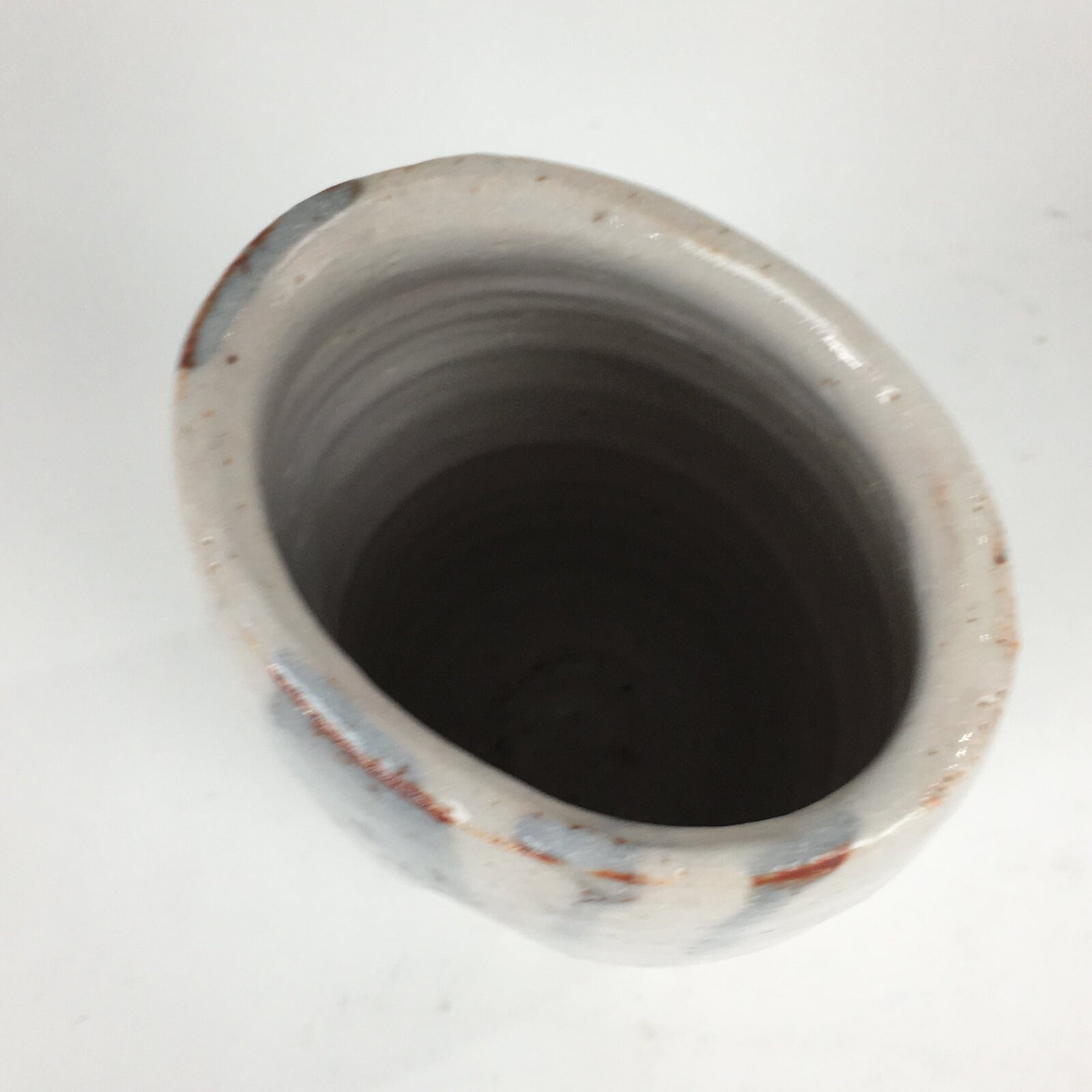 Japanese Ceramic Flower Vase Kabin Mino ware Vtg White Shino Ikebana FV947