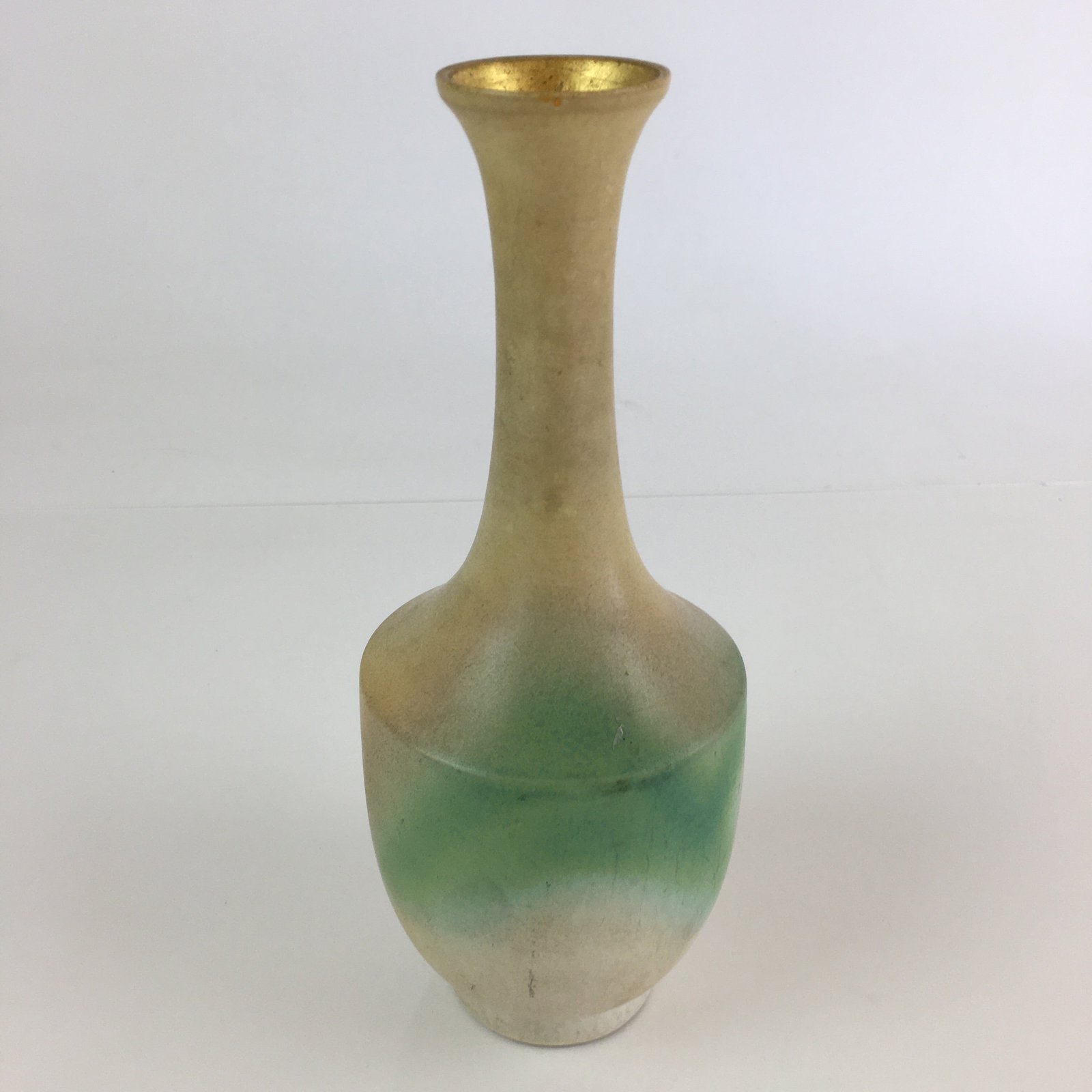 Japanese Ceramic Flower Vase Kabin Vtg White Green Pottery Ikebana FK2