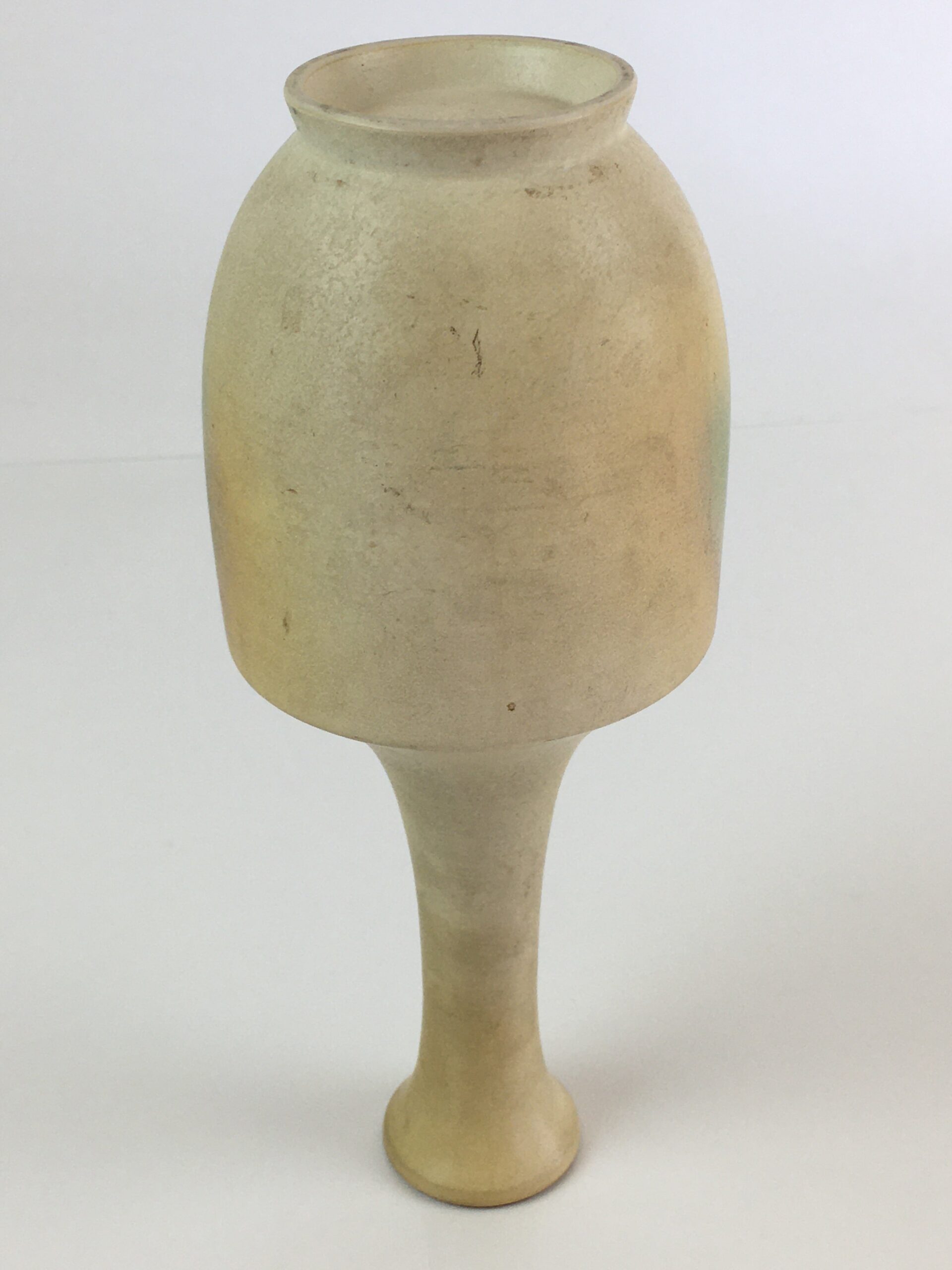 Japanese Ceramic Flower Vase Kabin Vtg White Green Pottery Ikebana FK2