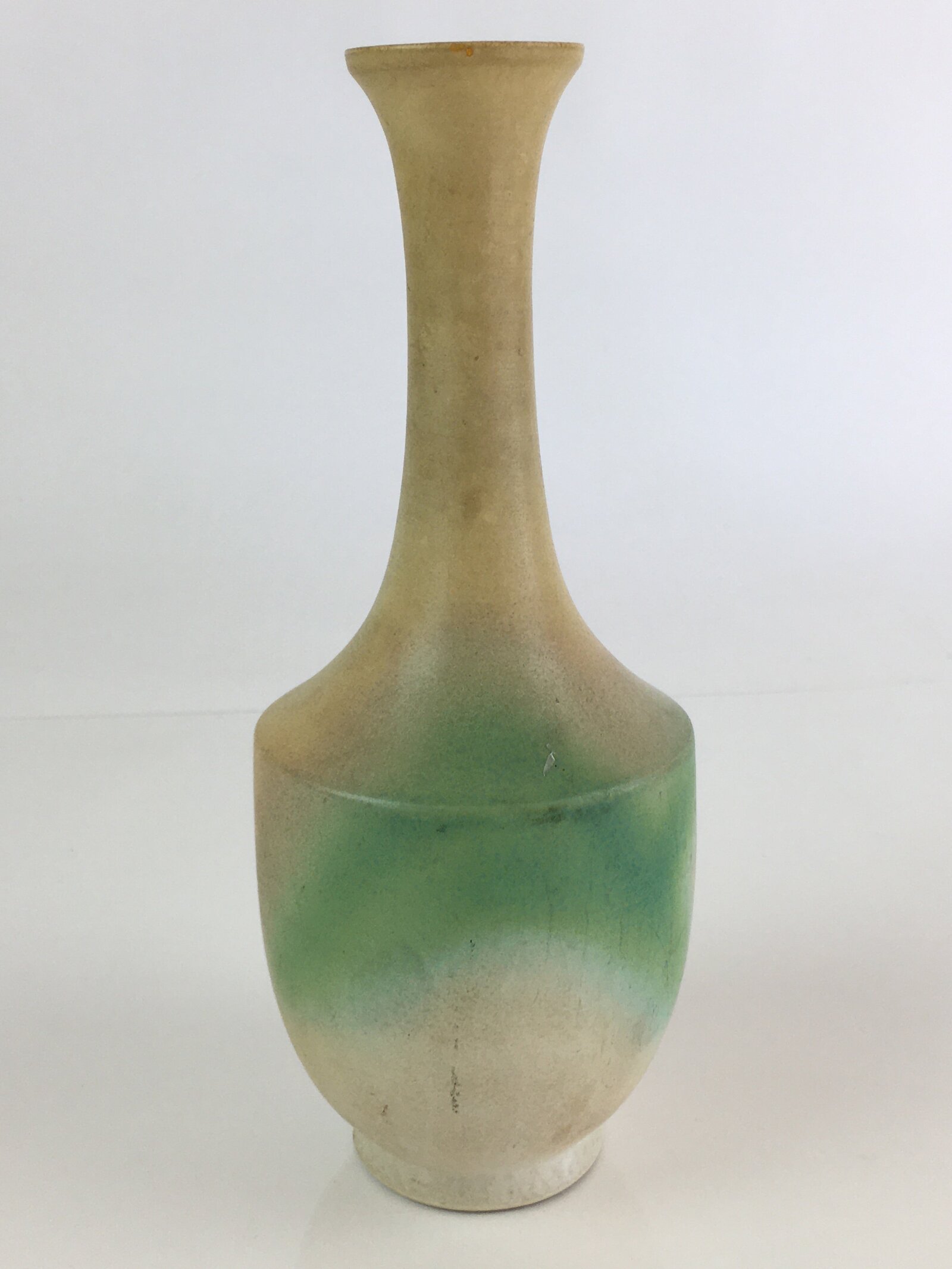 Japanese Ceramic Flower Vase Kabin Vtg White Green Pottery Ikebana FK2
