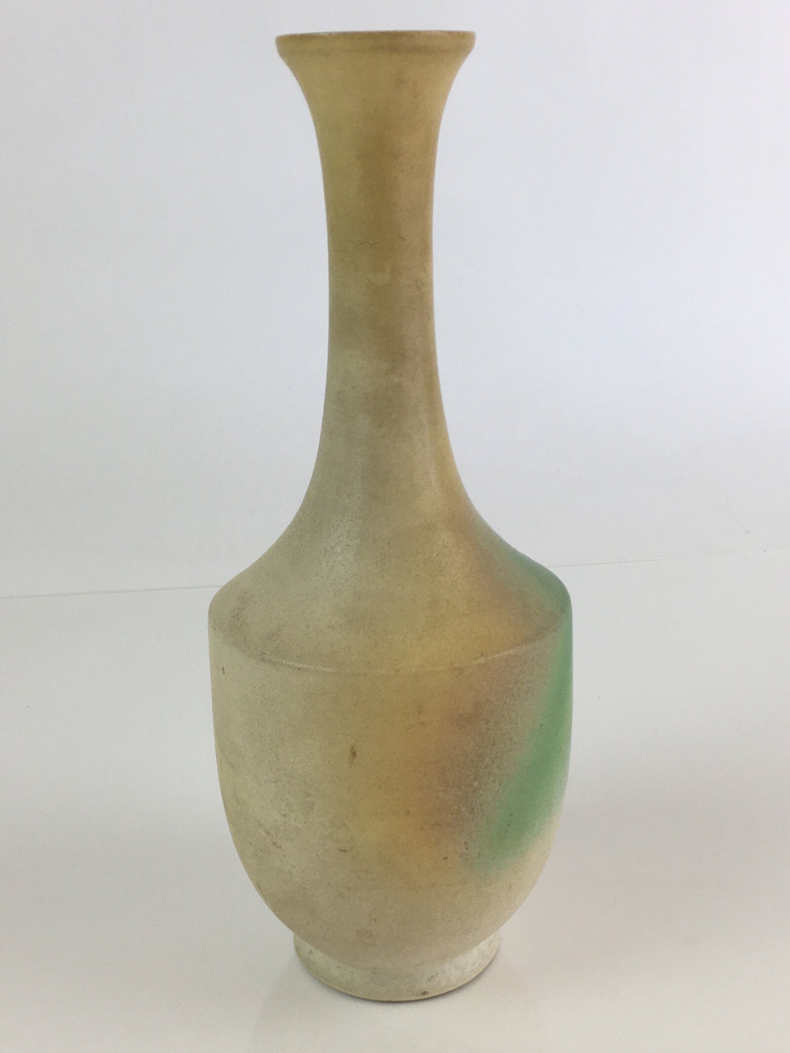 Japanese Ceramic Flower Vase Kabin Vtg White Green Pottery Ikebana FK2
