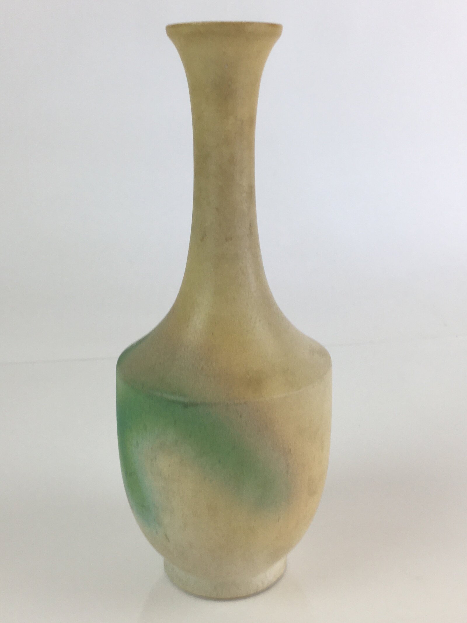 Japanese Ceramic Flower Vase Kabin Vtg White Green Pottery Ikebana FK2