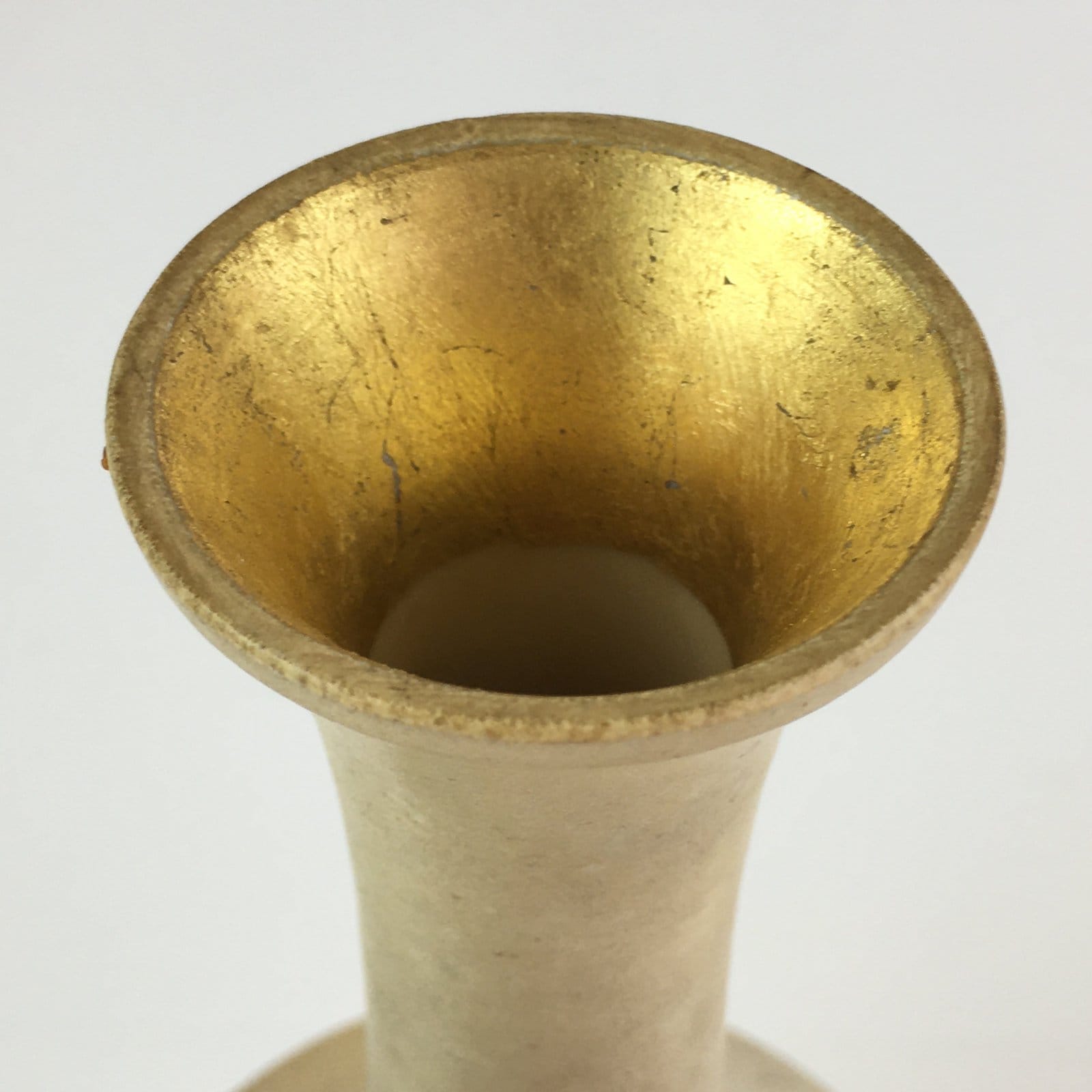 Japanese Ceramic Flower Vase Kabin Vtg White Green Pottery Ikebana FK2