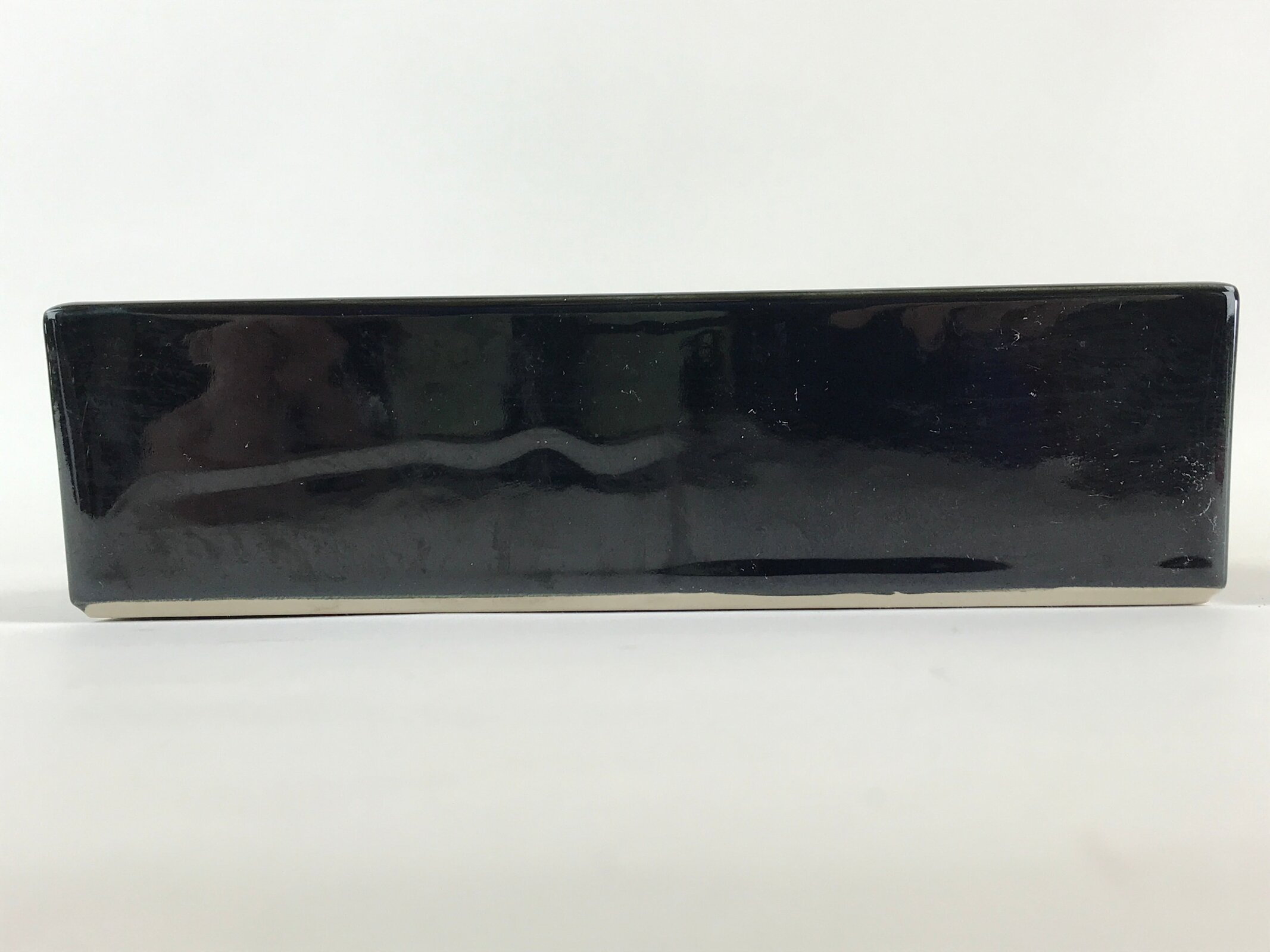 Japanese Ceramic Flower Vase Suiban Vtg Pottery Ikebana Arrangement Black PY174