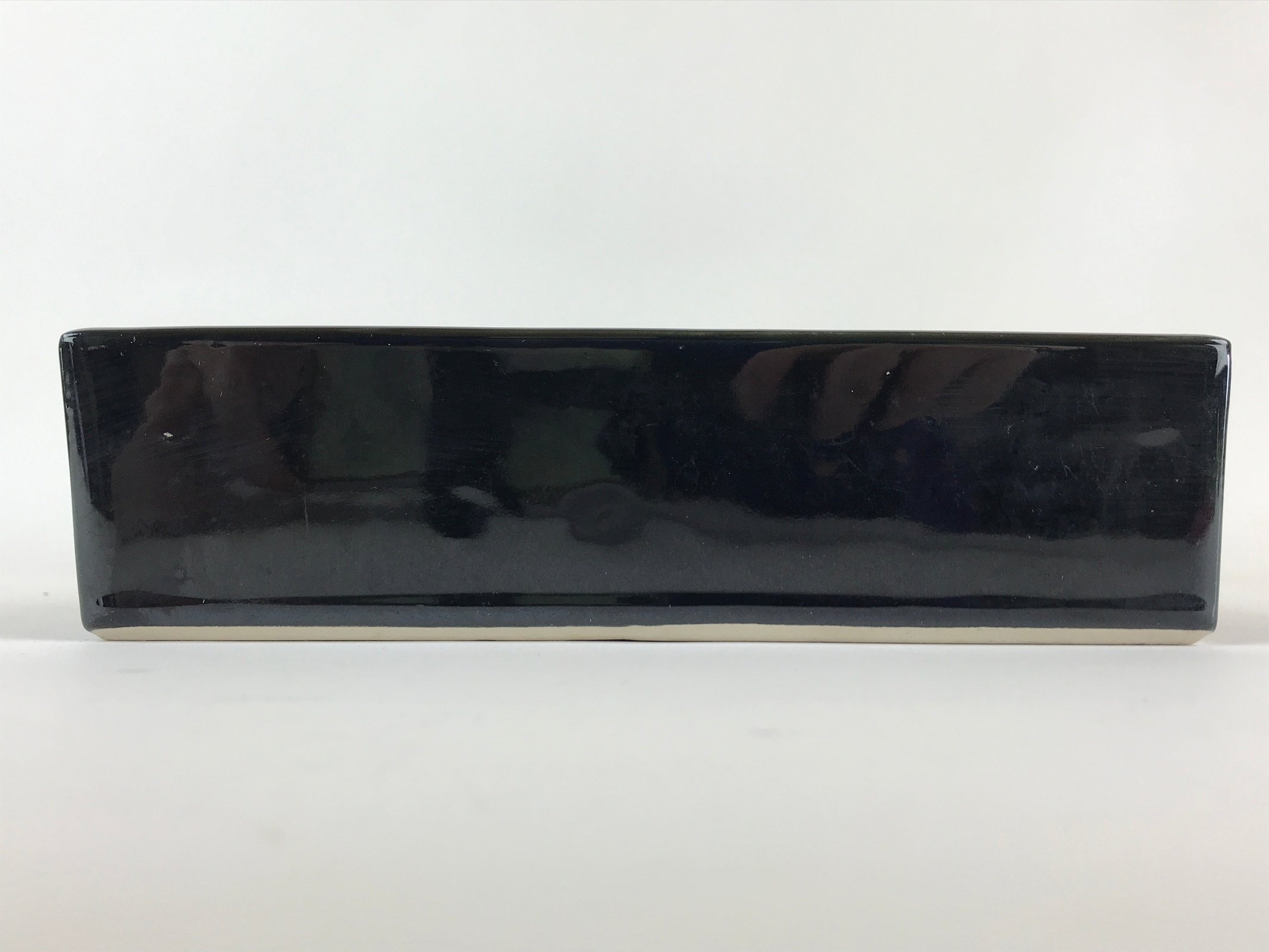 Japanese Ceramic Flower Vase Suiban Vtg Pottery Ikebana Arrangement Black PY175