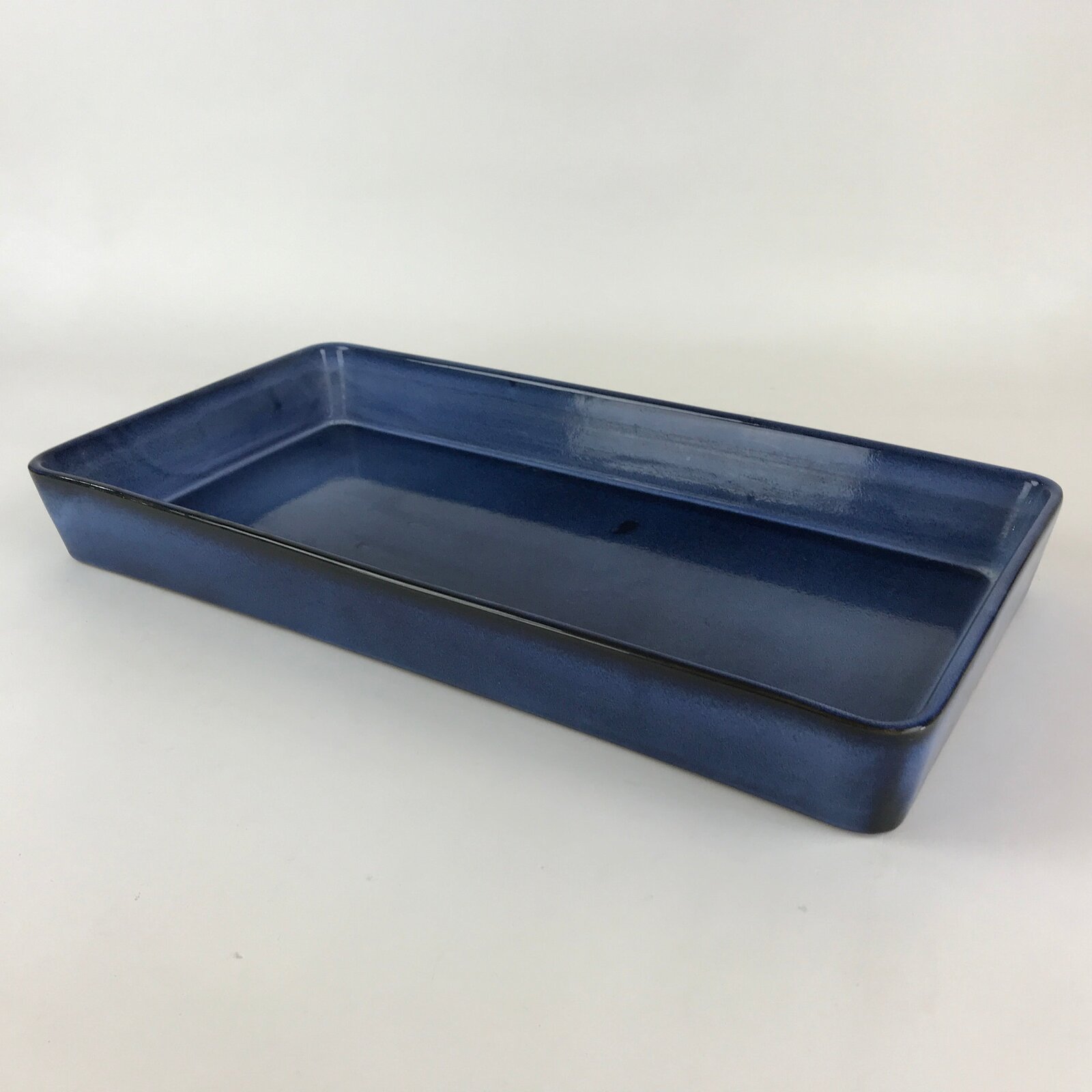 Japanese Ceramic Flower Vase Suiban Vtg Pottery Ikebana Arrangement Blue PY173