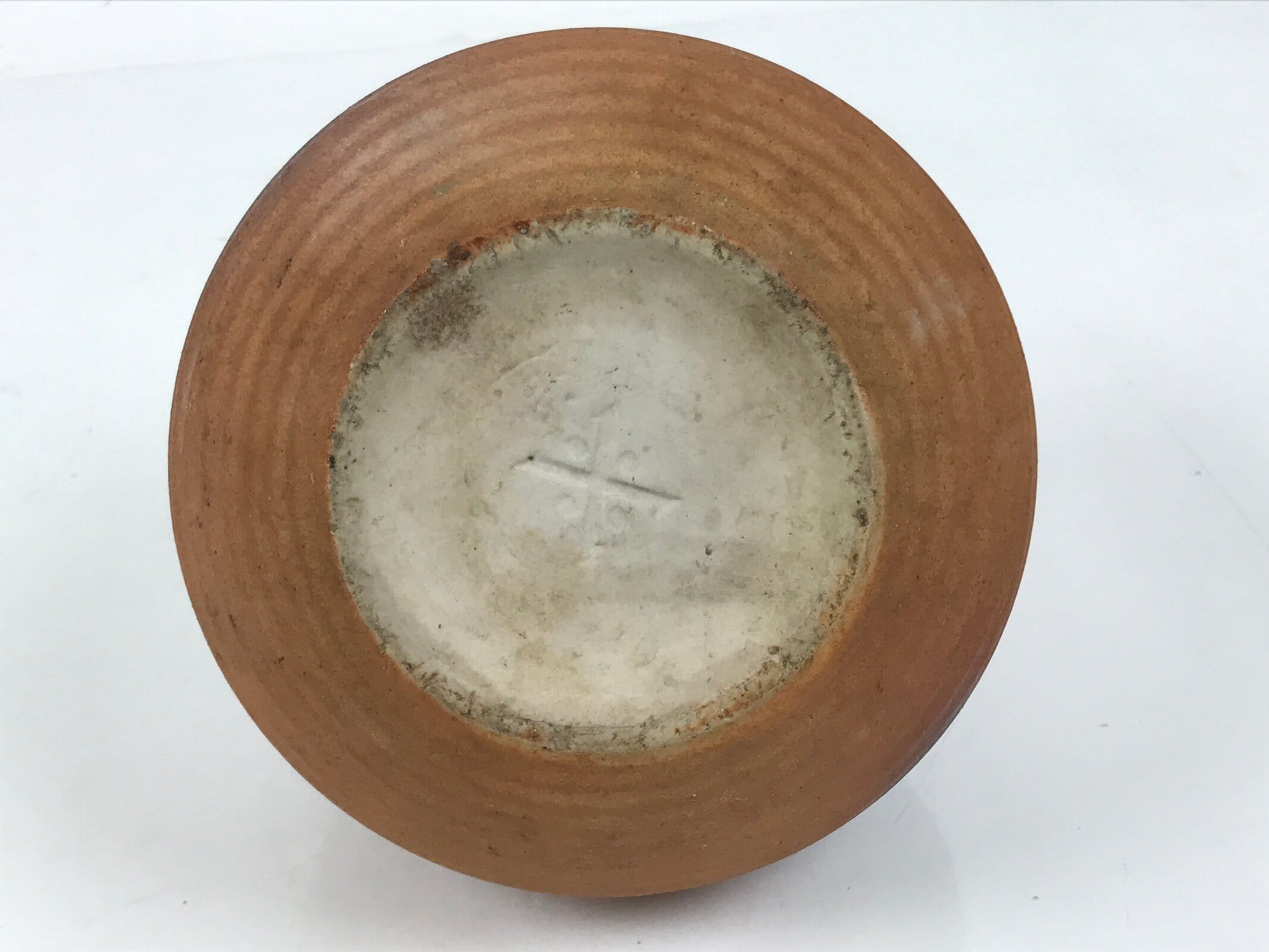 Japanese Ceramic Flower Vase Vtg Bizen ware Brown Beige Gray Round Kabin FK171