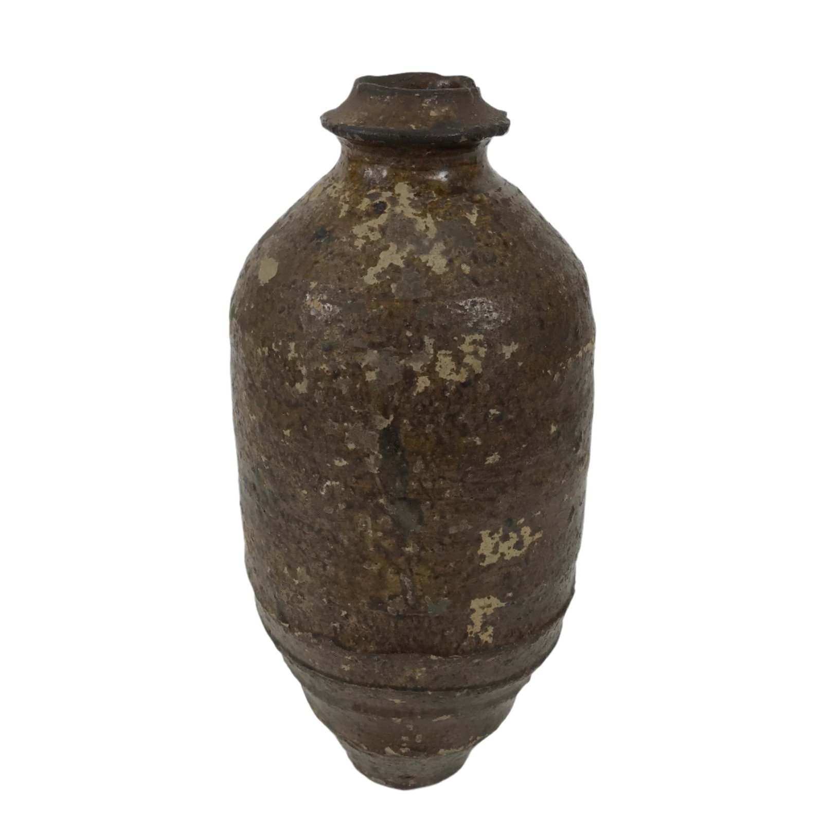 Japanese Ceramic Flower Vase Vtg Ikebana Kabin Amphora Sake Bottle Brown FK193