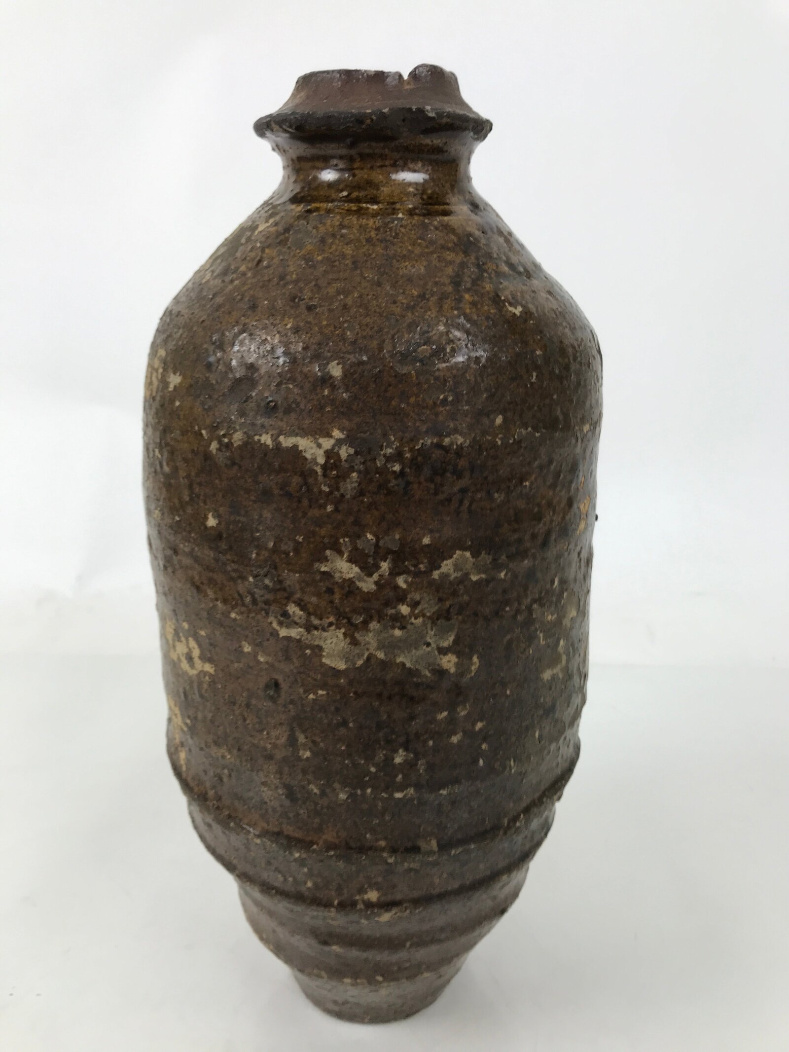 Japanese Ceramic Flower Vase Vtg Ikebana Kabin Amphora Sake Bottle Brown FK193