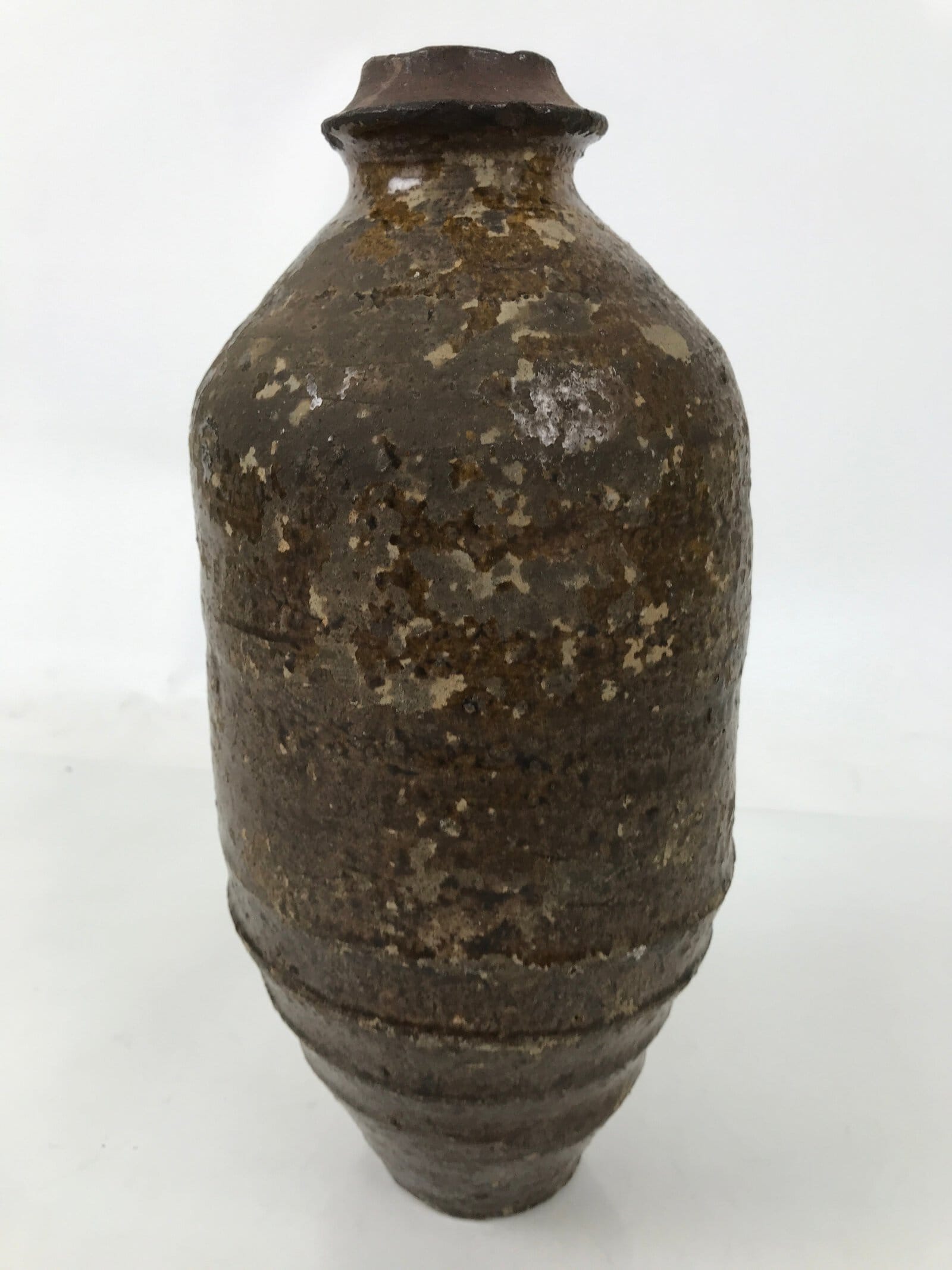 Japanese Ceramic Flower Vase Vtg Ikebana Kabin Amphora Sake Bottle Brown FK193