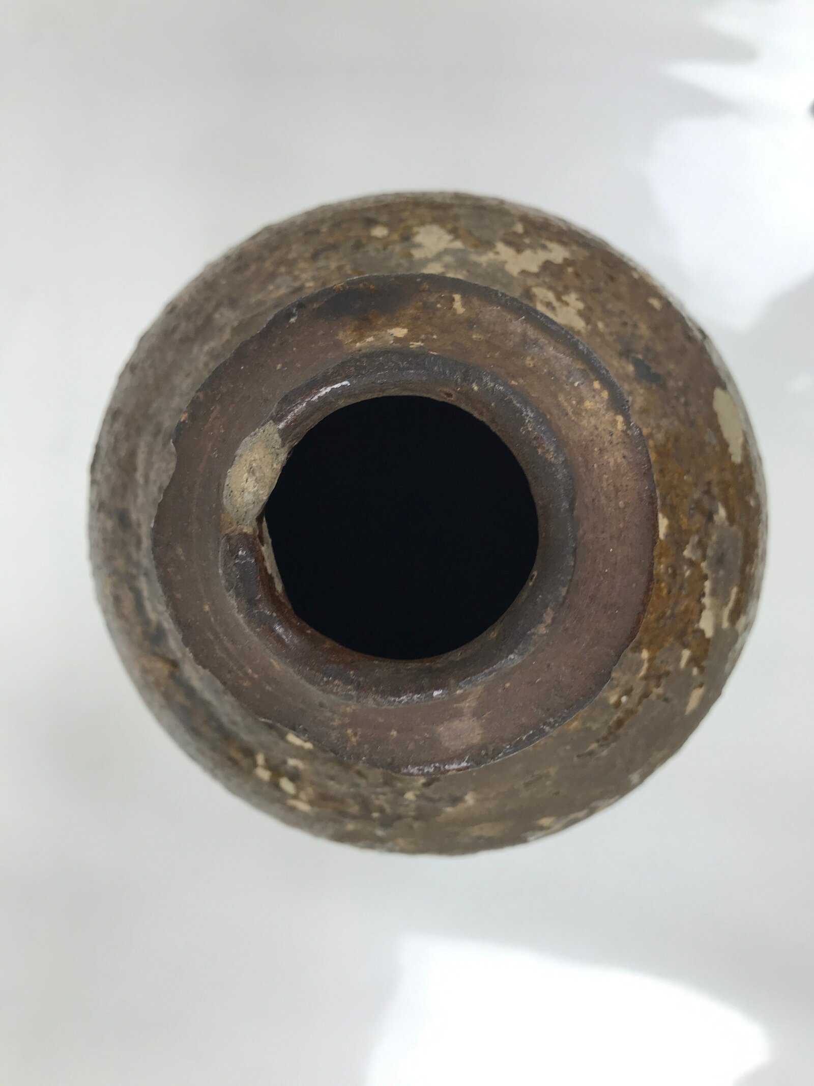 Japanese Ceramic Flower Vase Vtg Ikebana Kabin Amphora Sake Bottle Brown FK193