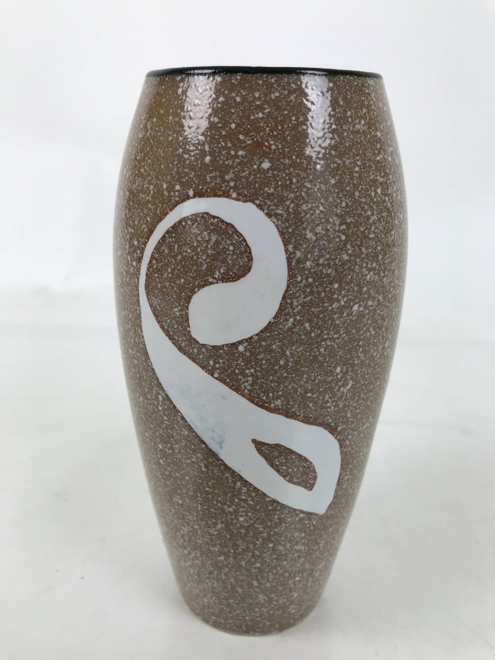 Japanese Ceramic Flower Vase Vtg Ikebana Kabin Brown Black White Magatama FK197