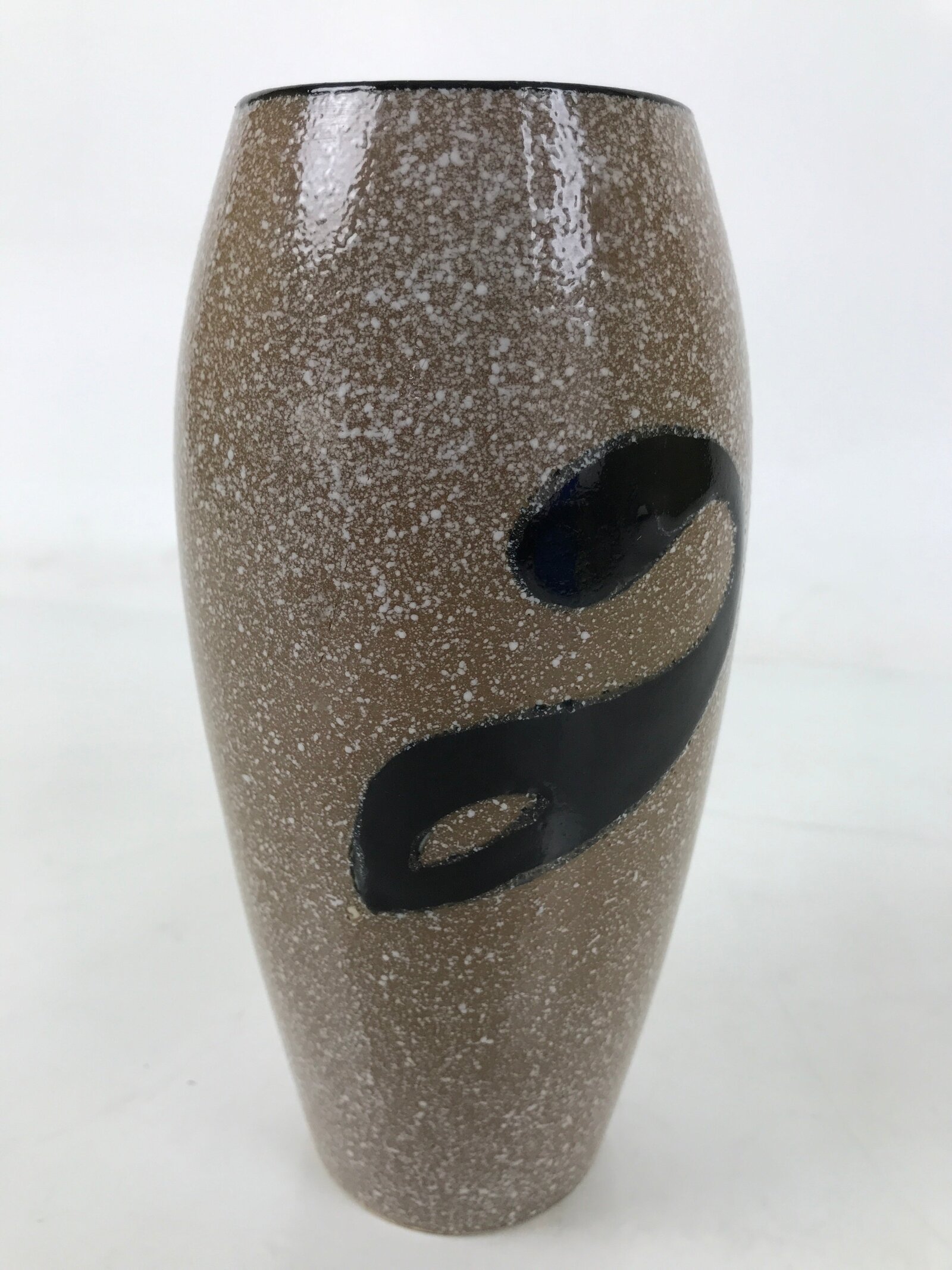 Japanese Ceramic Flower Vase Vtg Ikebana Kabin Brown Black White Magatama FK197