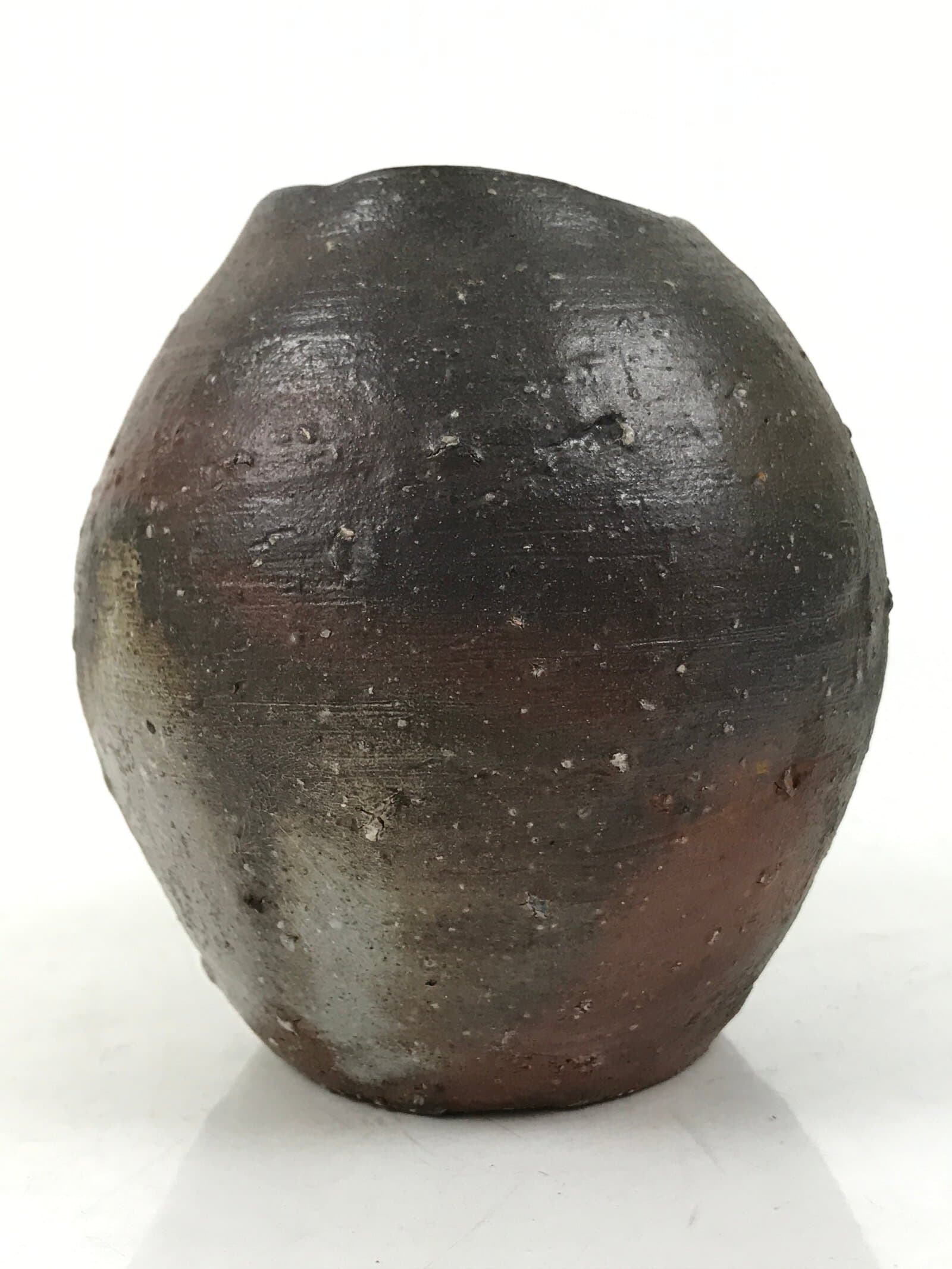 Japanese Ceramic Flower Vase Vtg Ikebana Kabin Brown Gray Ash Glaze FK174