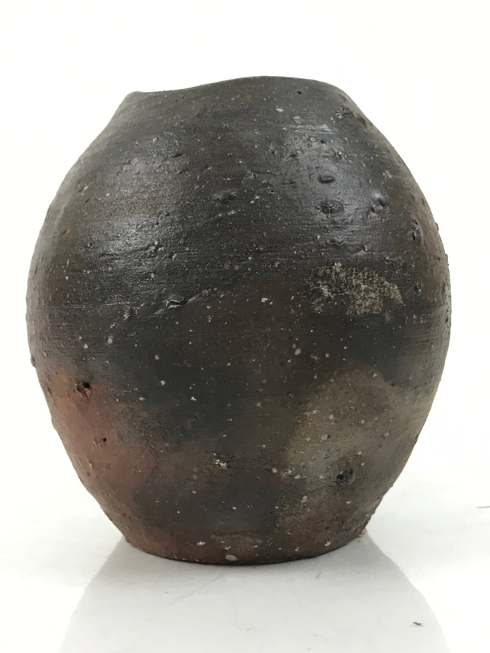 Japanese Ceramic Flower Vase Vtg Ikebana Kabin Brown Gray Ash Glaze FK174