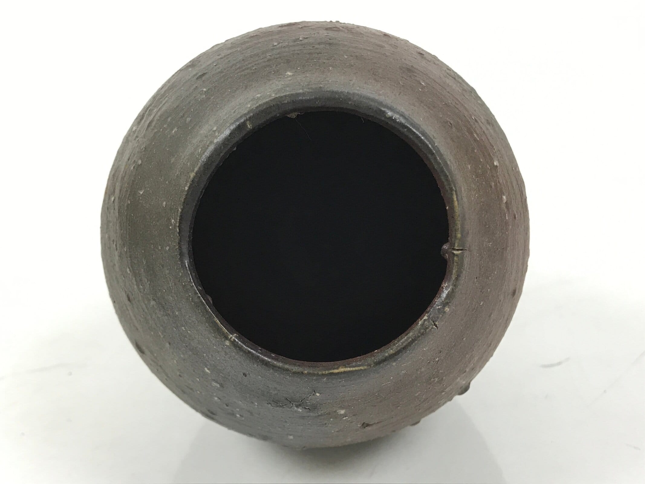 Japanese Ceramic Flower Vase Vtg Ikebana Kabin Brown Gray Ash Glaze FK174