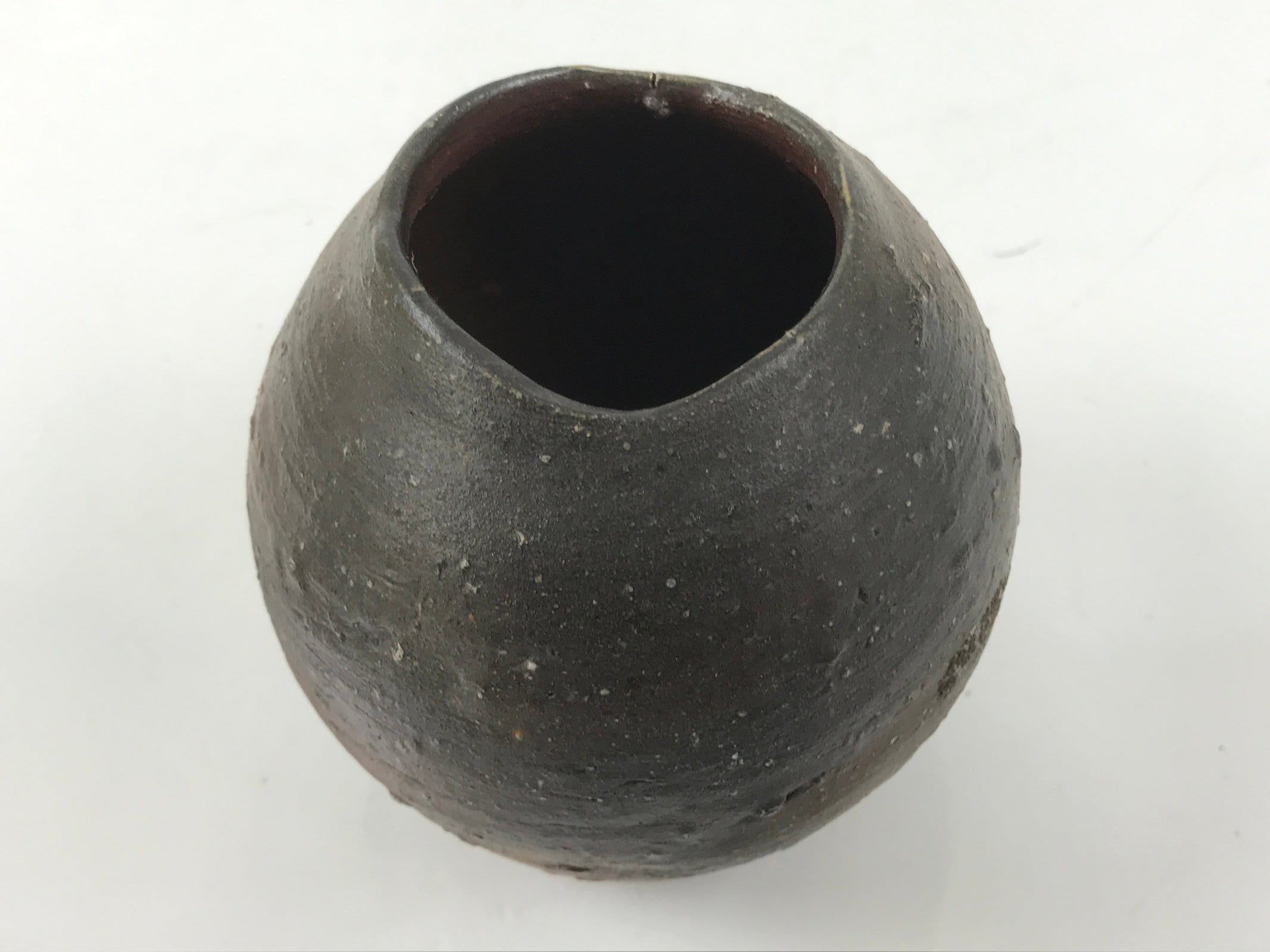 Japanese Ceramic Flower Vase Vtg Ikebana Kabin Brown Gray Ash Glaze FK174