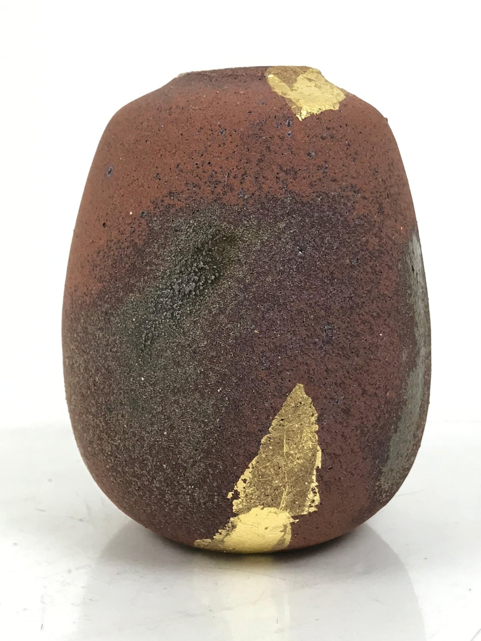 Japanese Ceramic Flower Vase Vtg Ikebana Kabin Brown Gray Gold Round PX789