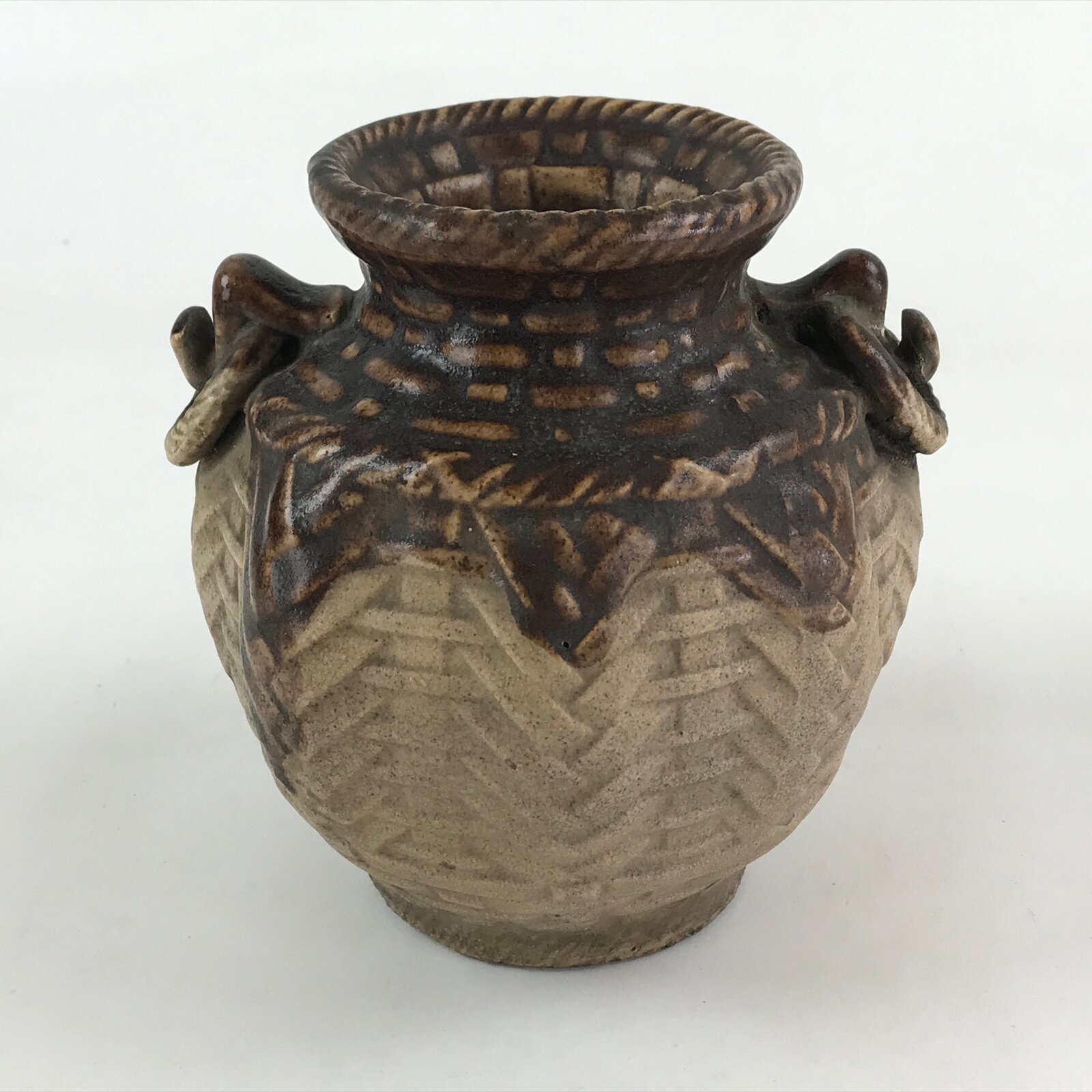 Japanese Ceramic Flower Vase Vtg Kabin Ikebana Flower Arrangement Brown FK67