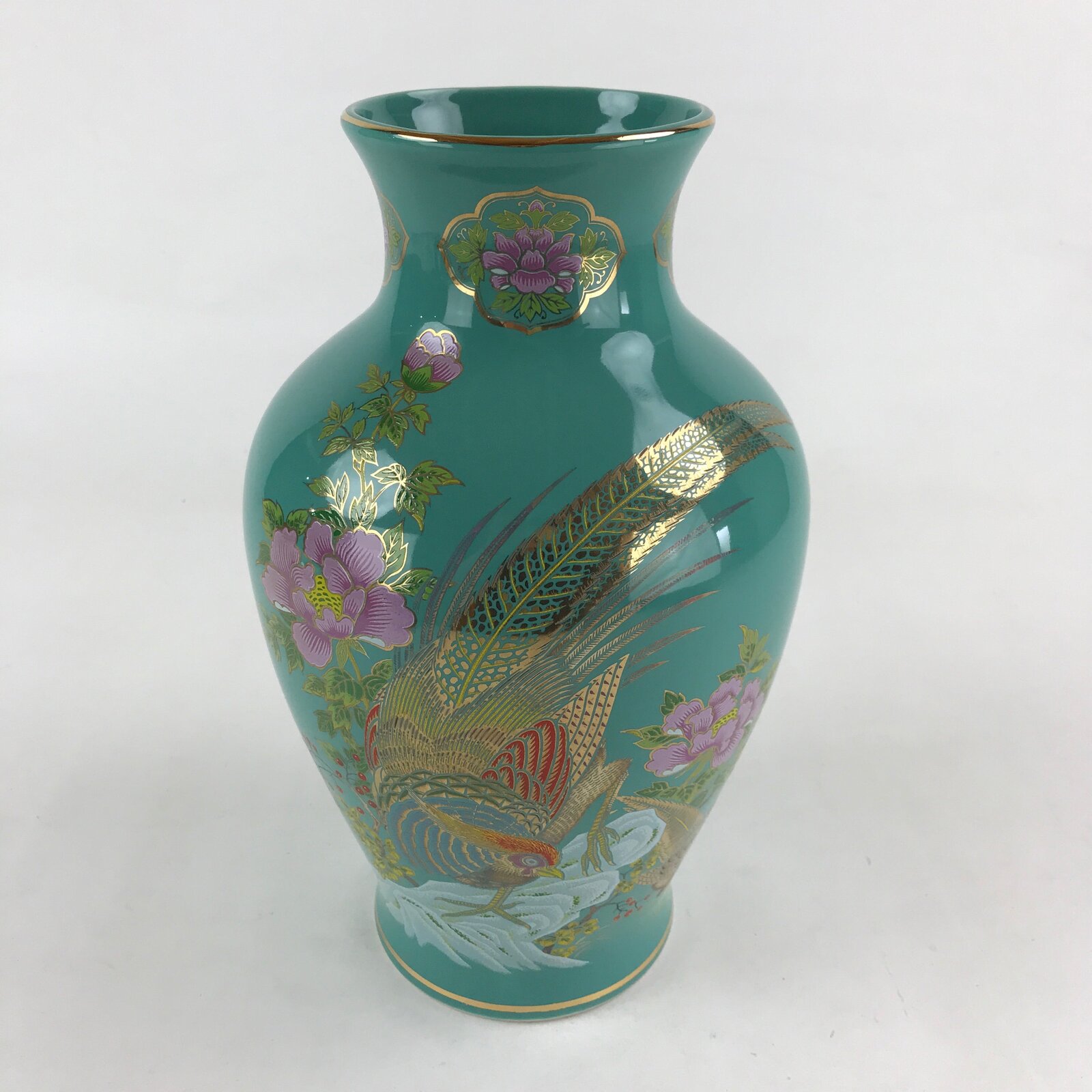 Japanese Ceramic Flower Vase Vtg Kabin Ikebana Flower Arrangement Green FK62